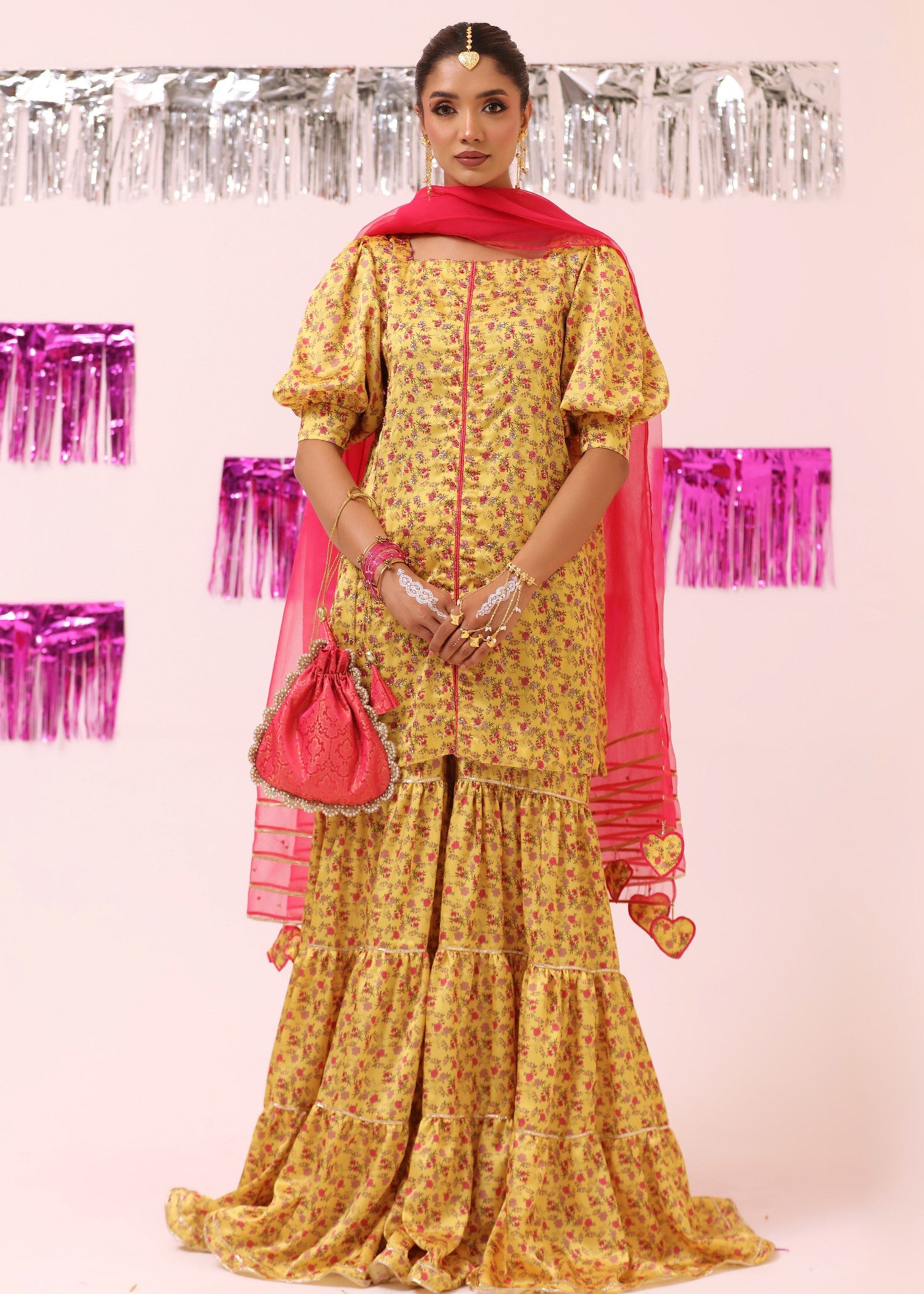 raw silk Gharara in Mustard