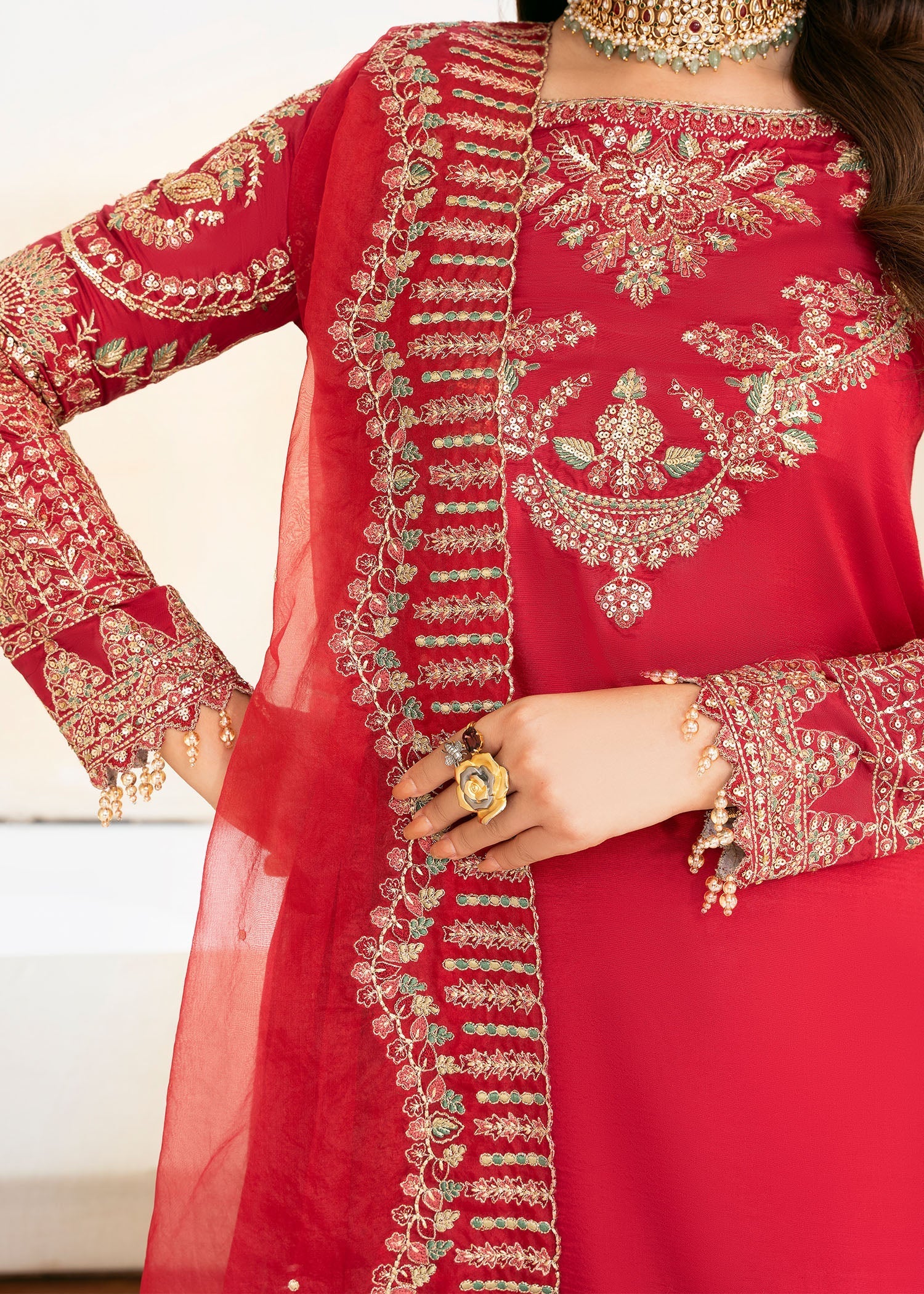 raw silk Kurta Set in Imperial red