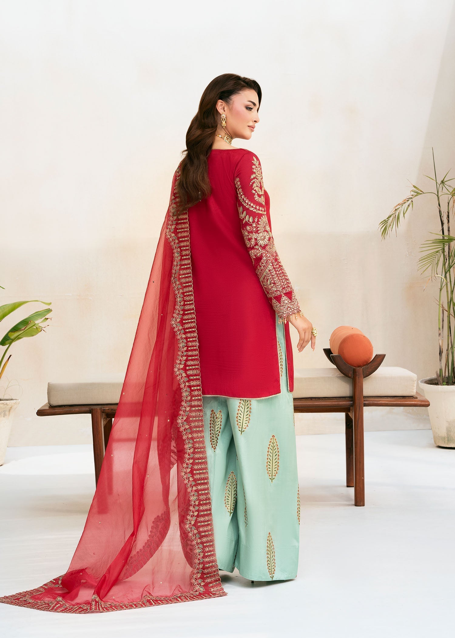 raw silk Kurta Set in Imperial red