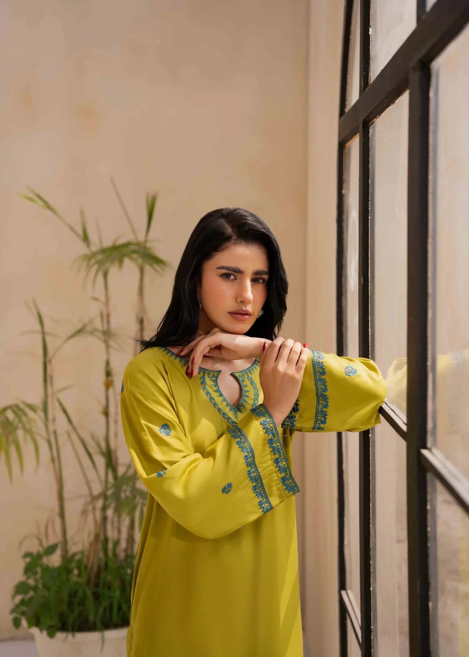 tropical Kurta Set in Lime green