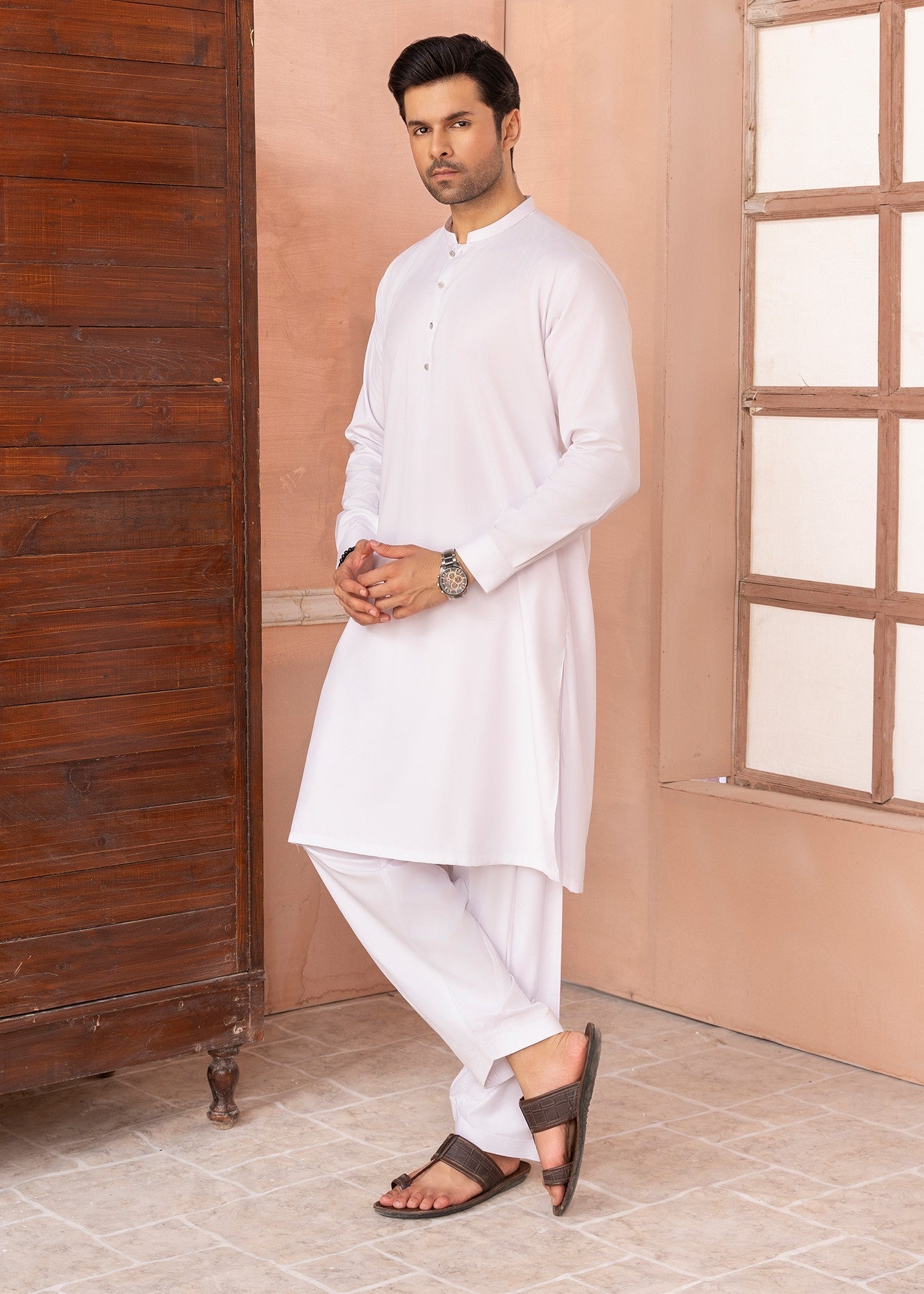 wash & wear Shalwar Kameez in Pearl white by Buraq