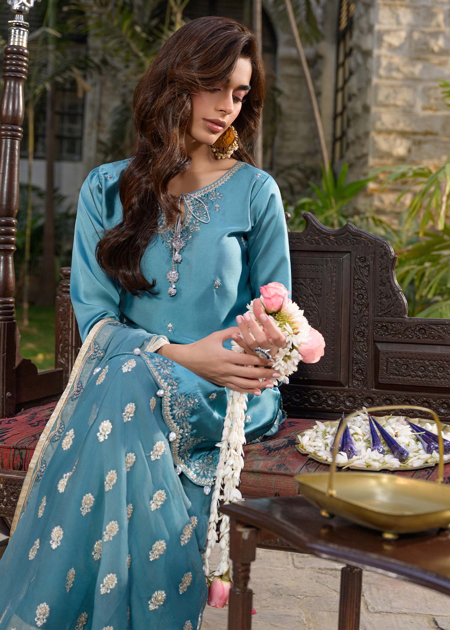 silk Kurta Set in Powder blue