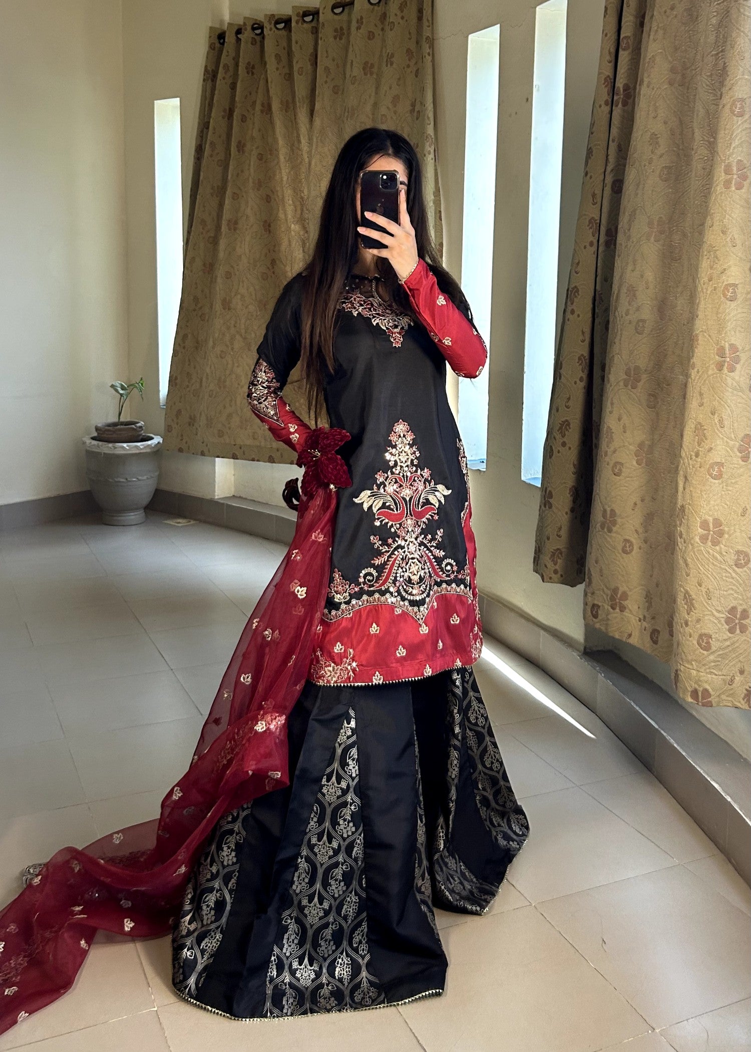 silk Sharara in Black