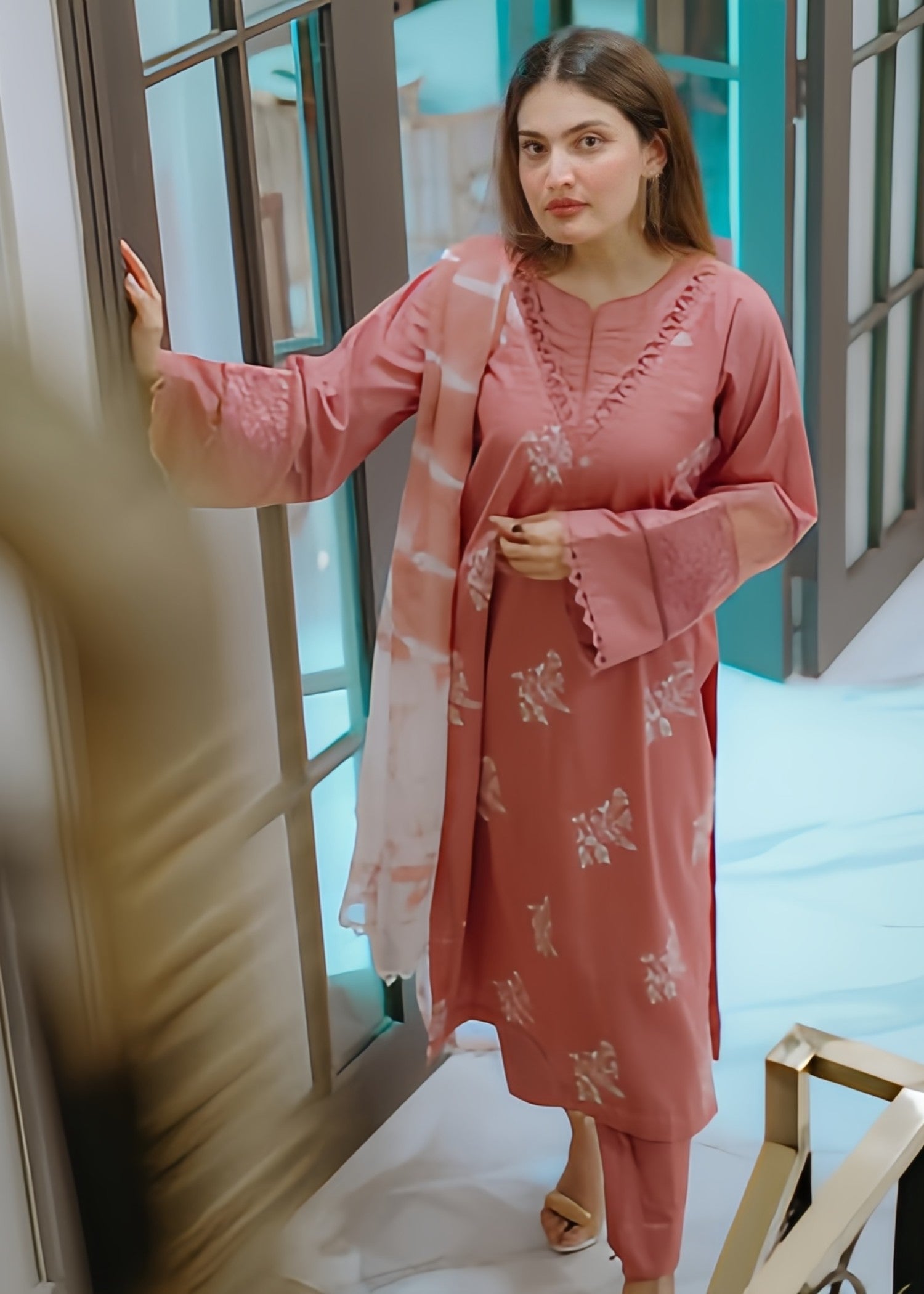 lawn cotton Kurta Set in Flamingo