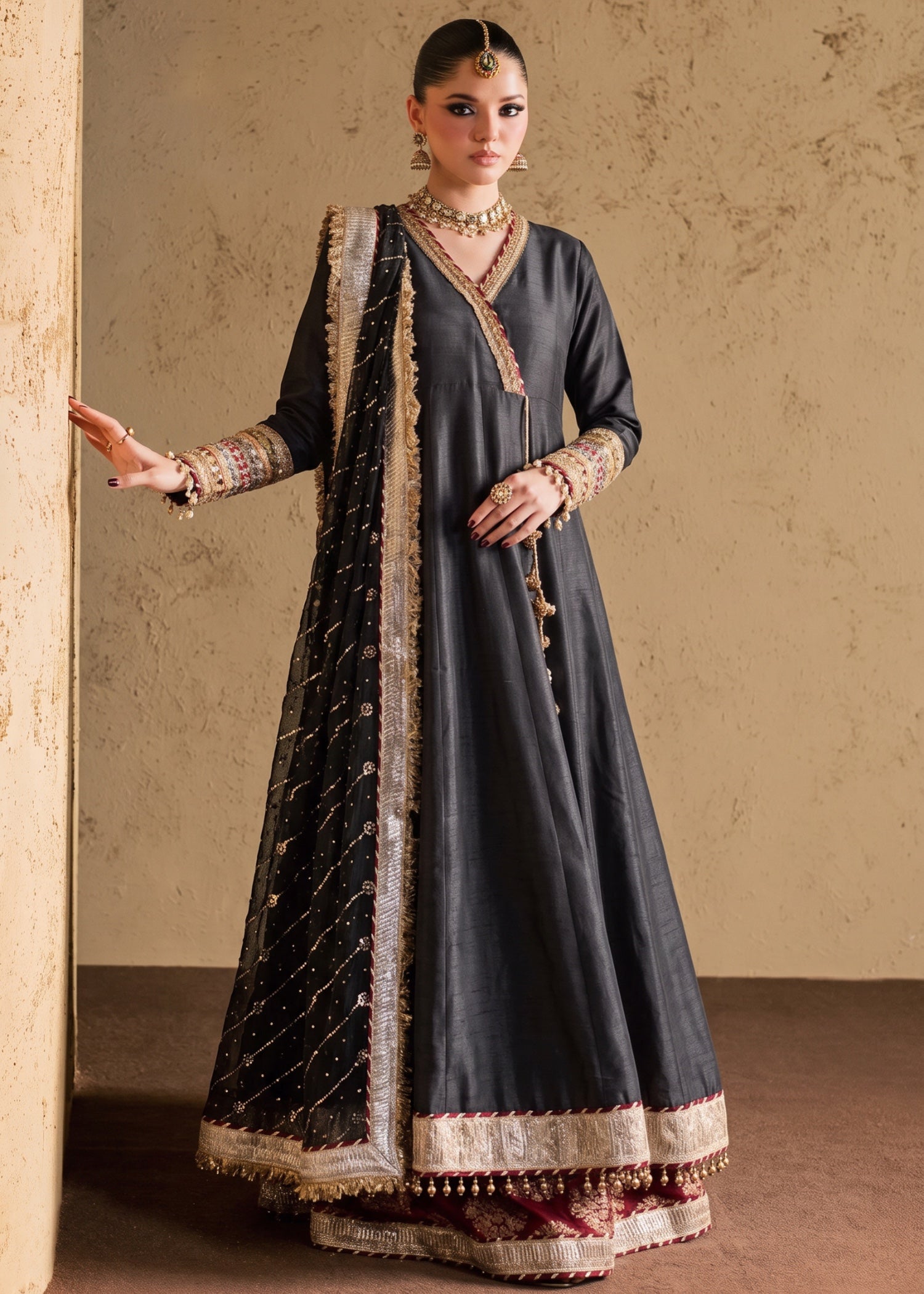 silk Angrakha in Black