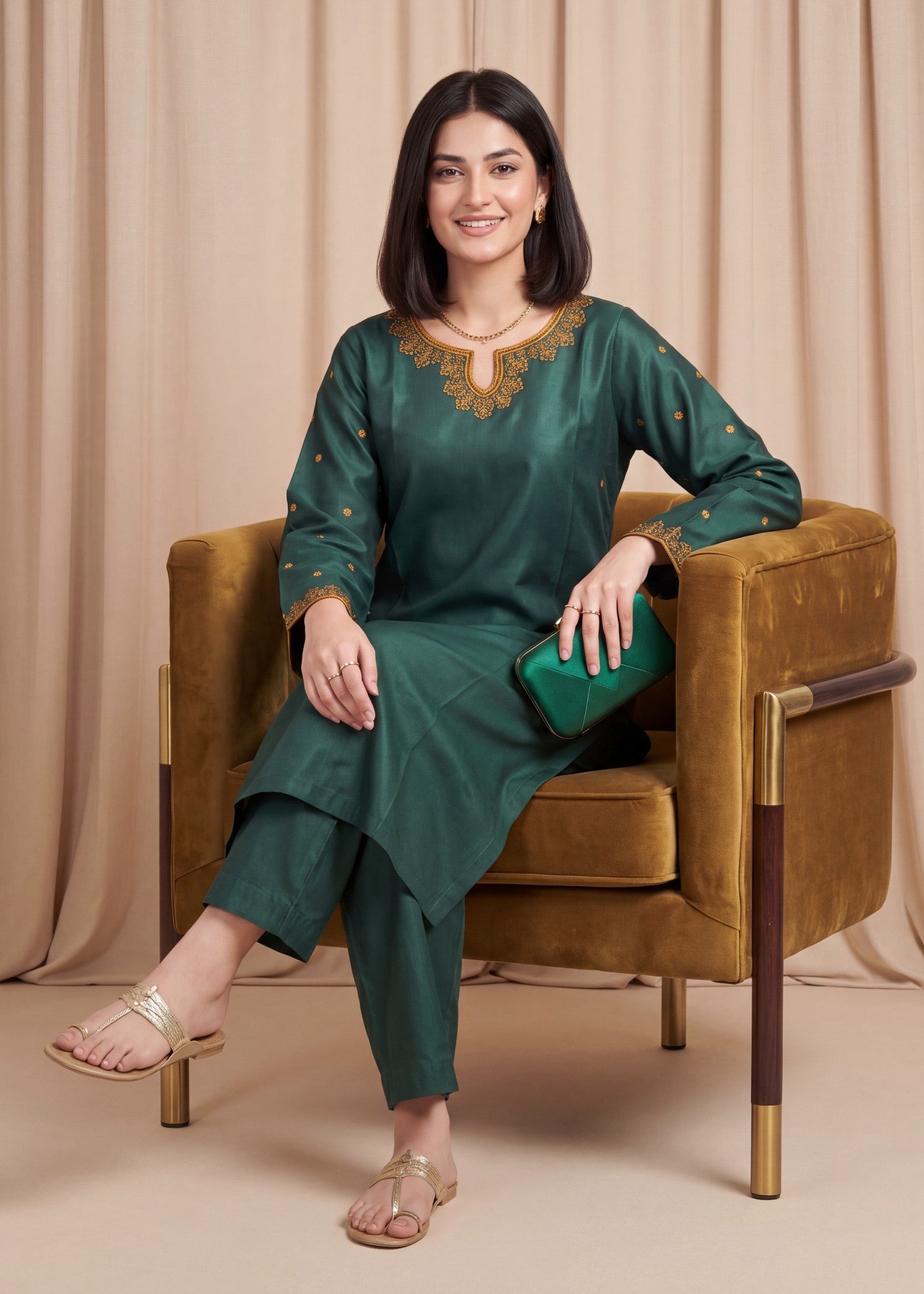 marina Kurta Set in Bottle green