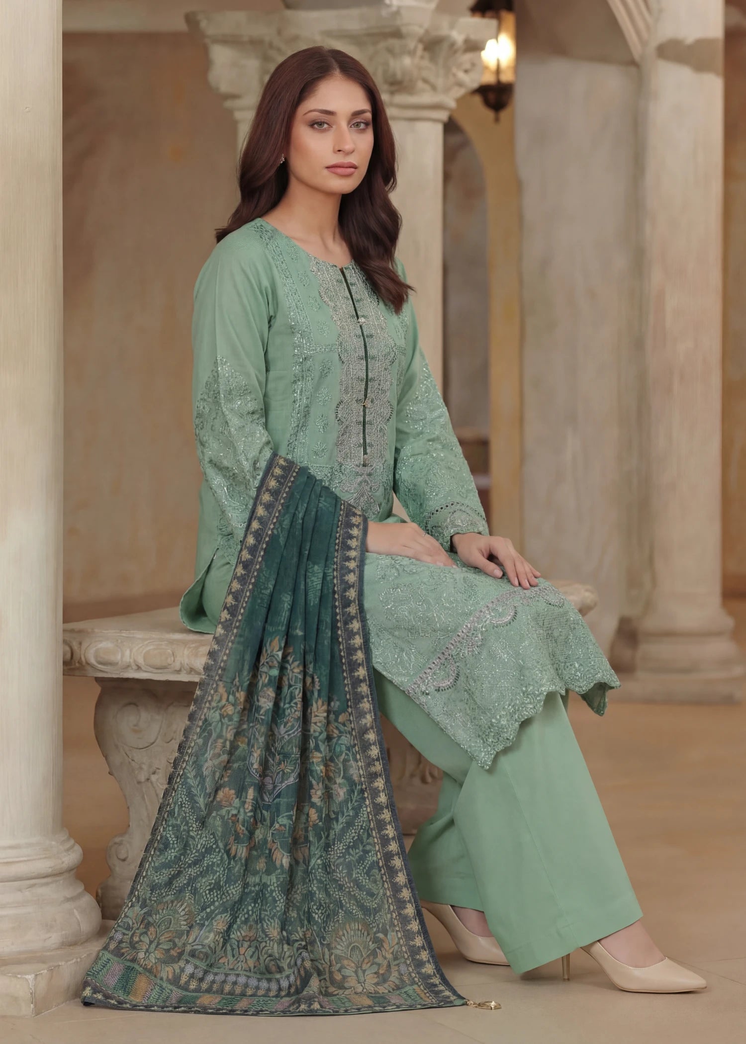 cotton net Kurta Set in Mint green