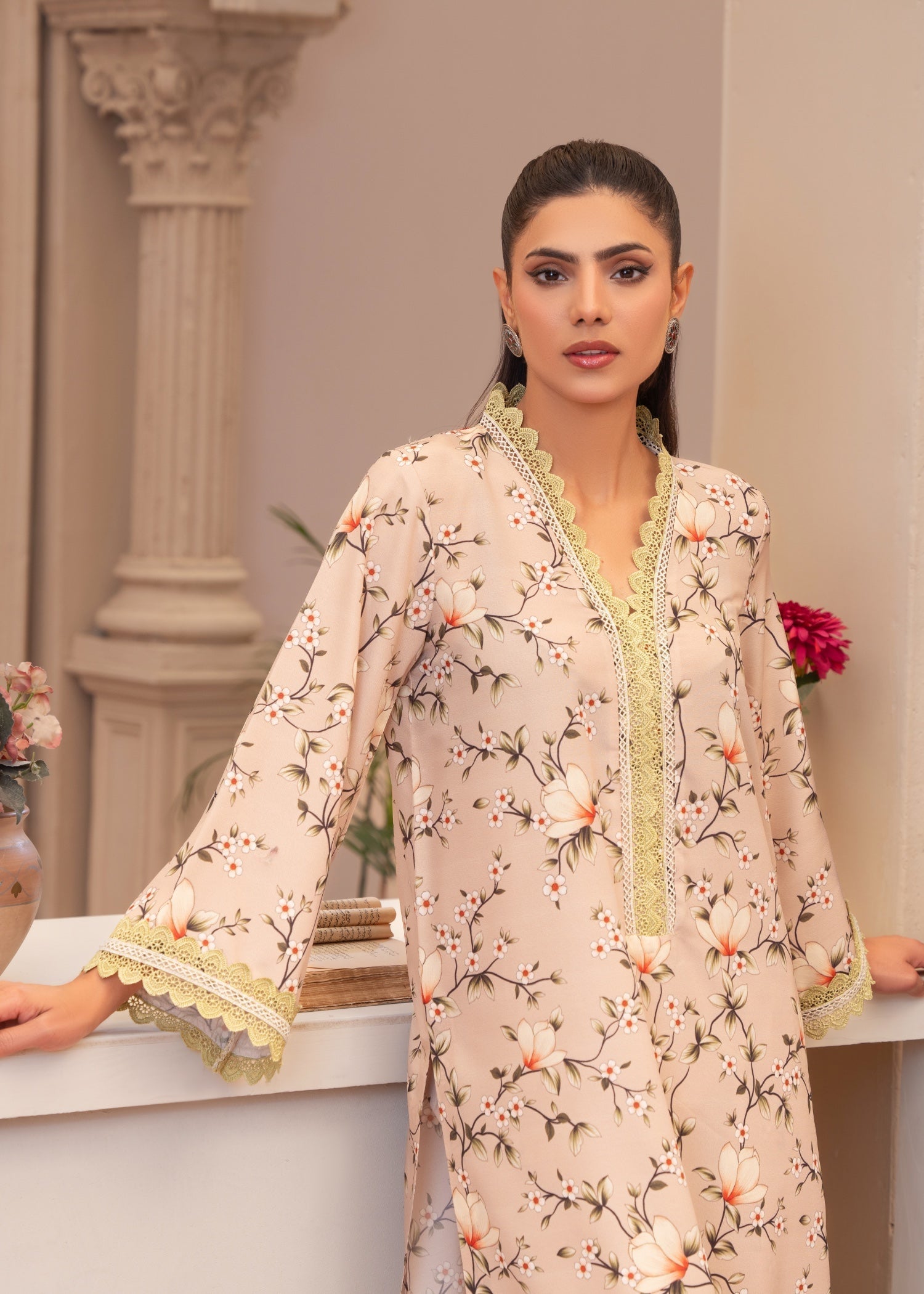 poly lawn Kurta Set in Straw