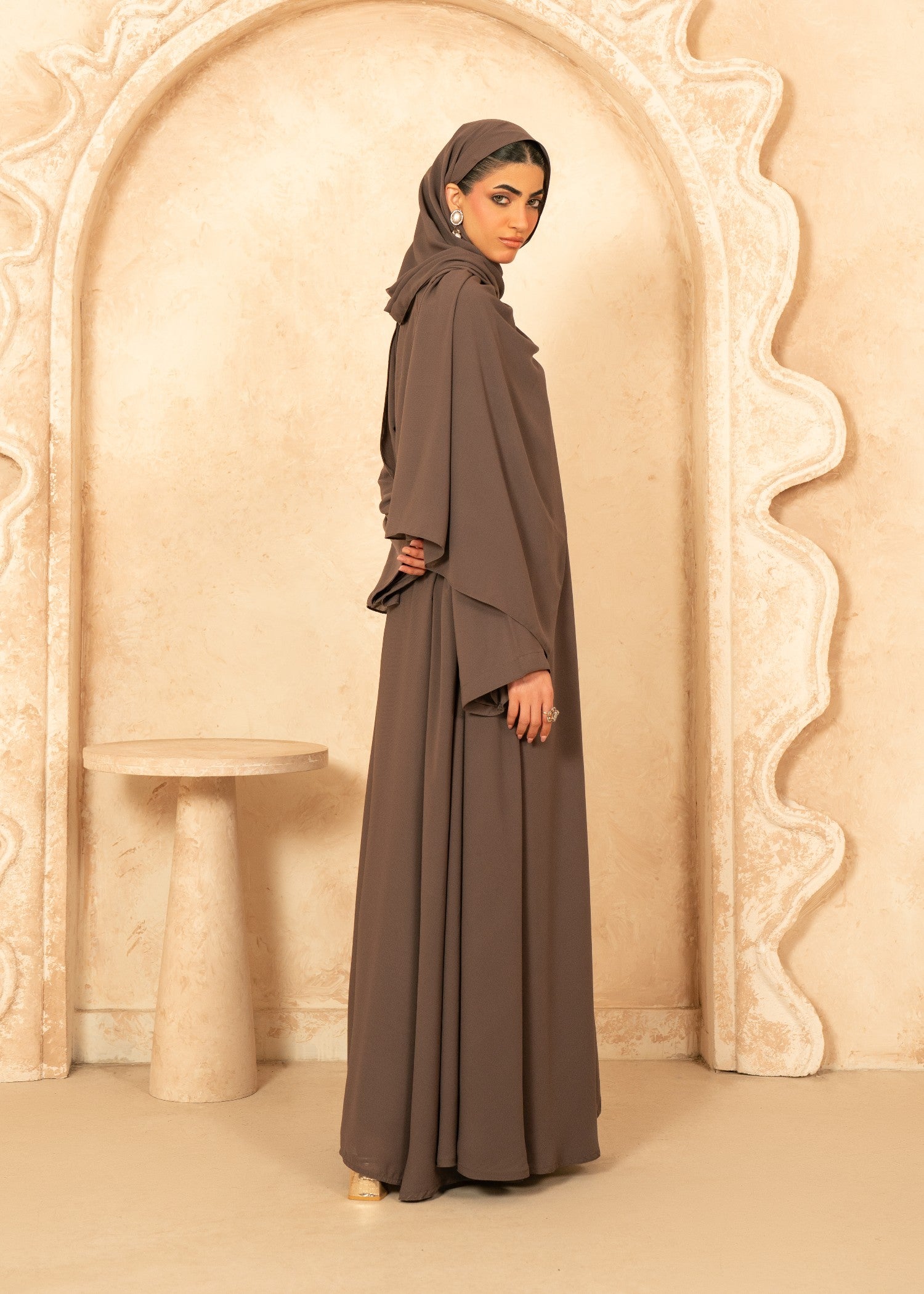 chiffon Abaya in Mocha brown