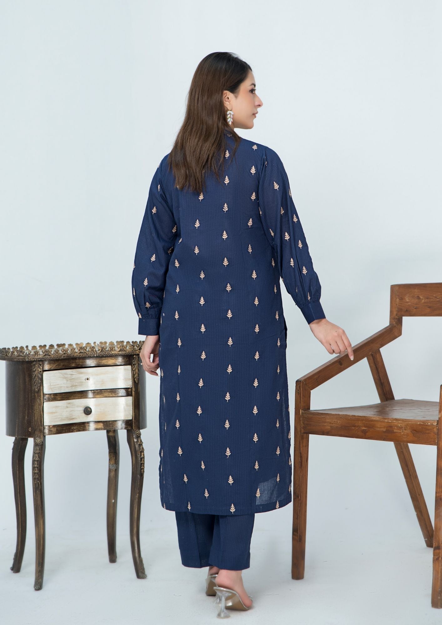 lawn cotton Kurta Set in Prussian blue