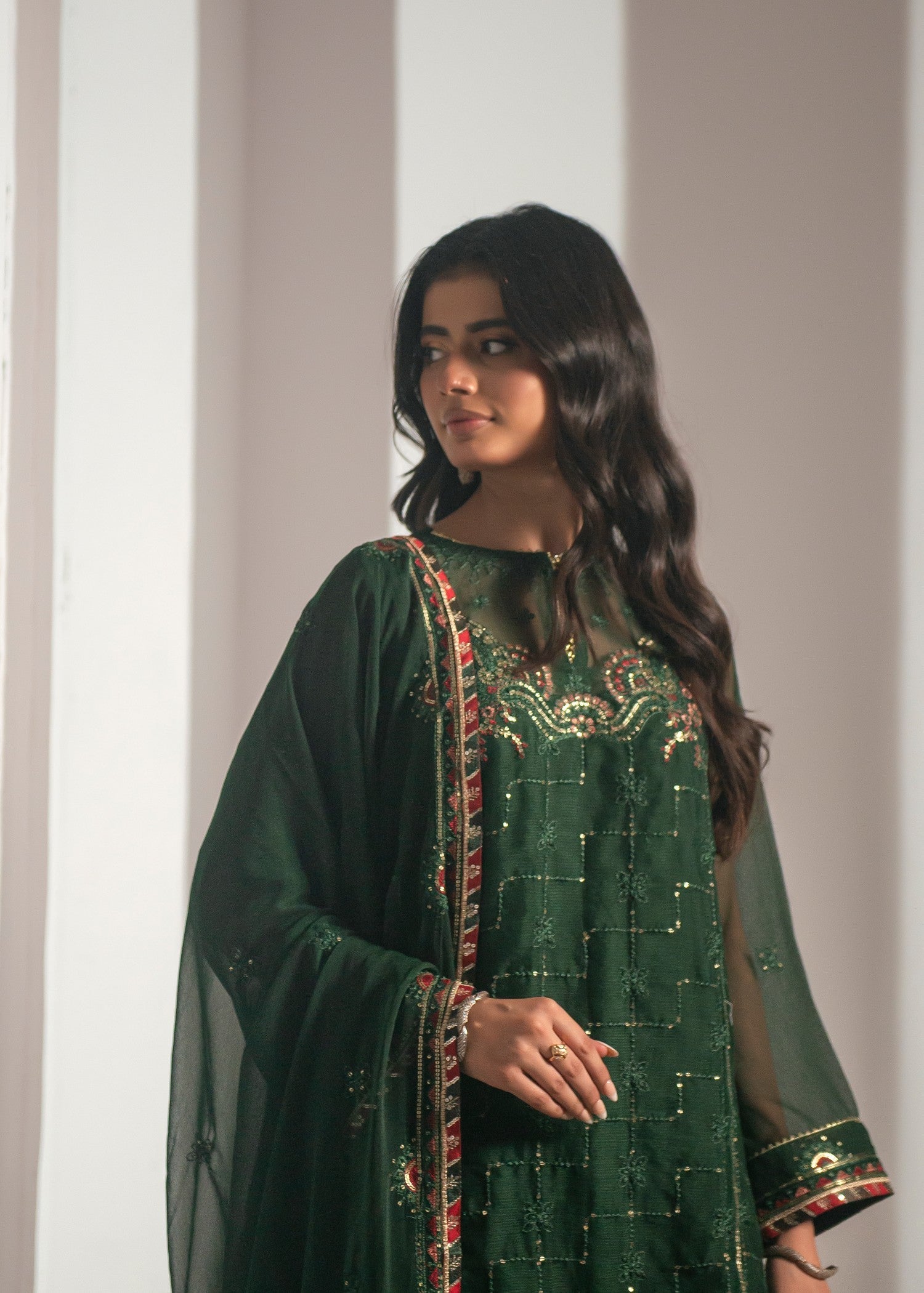 chiffon Kurta Set in Green