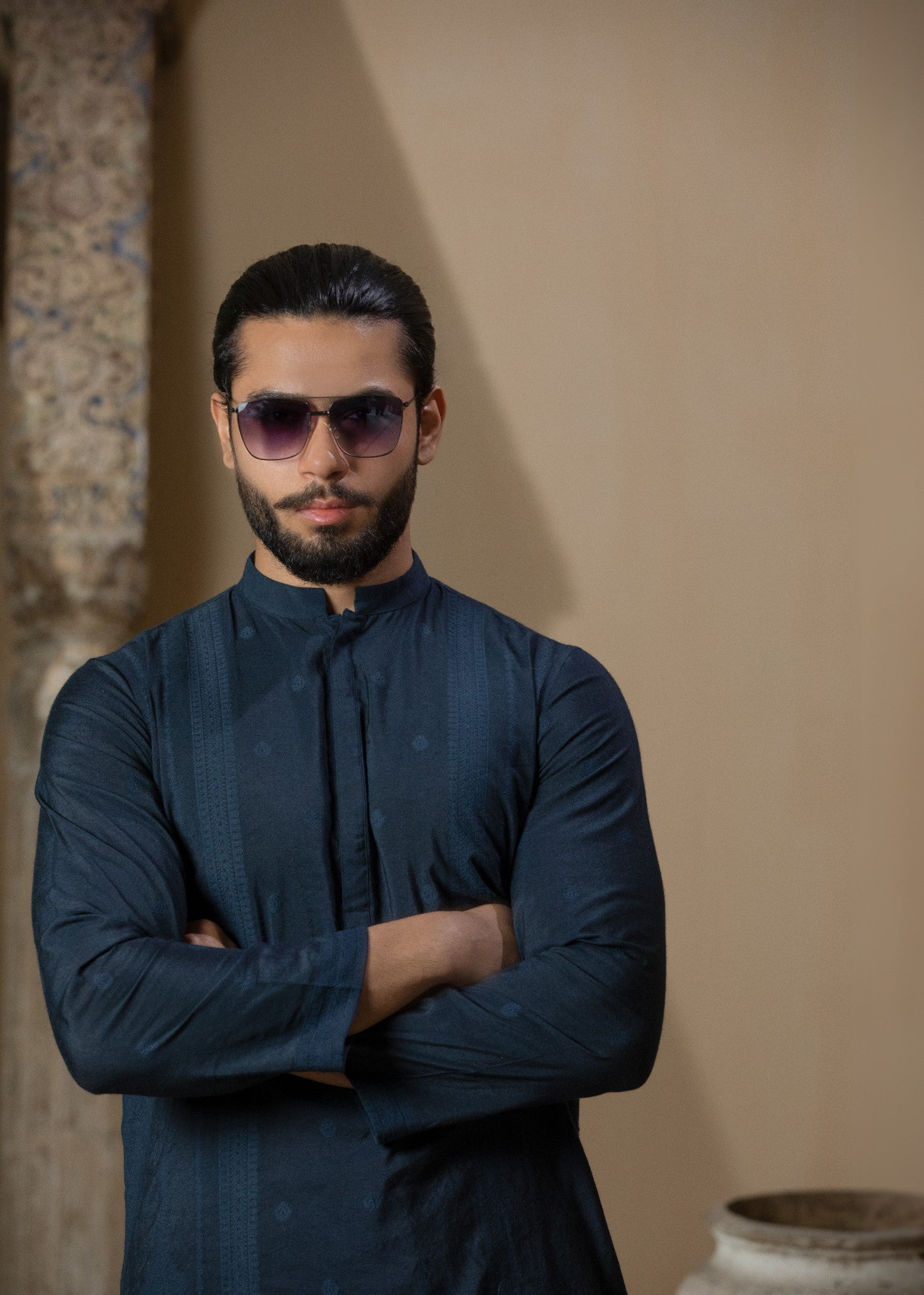 cotton silk Kurta Set in Midnight blue