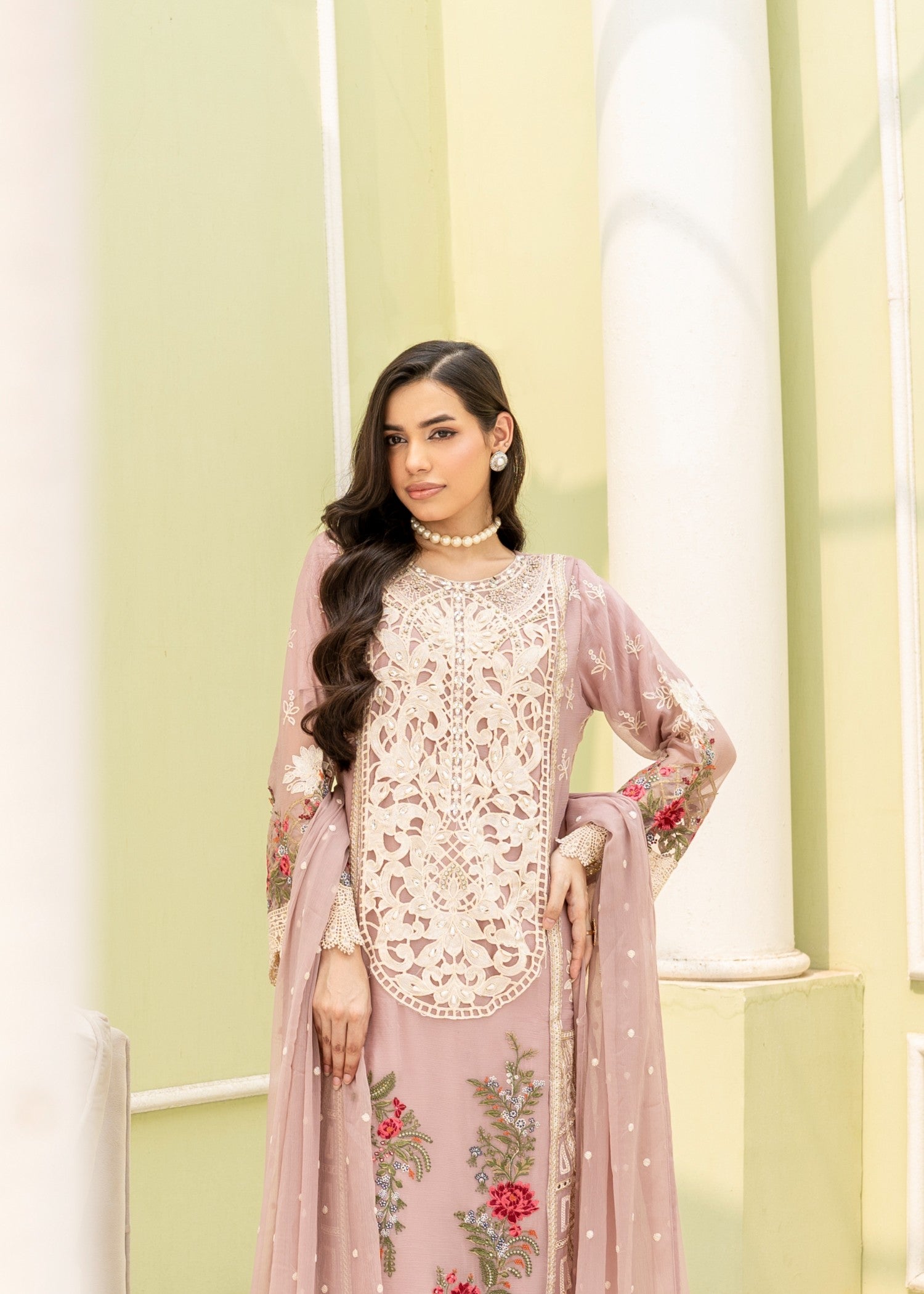 crinkle chiffon Kurta Set in Pink