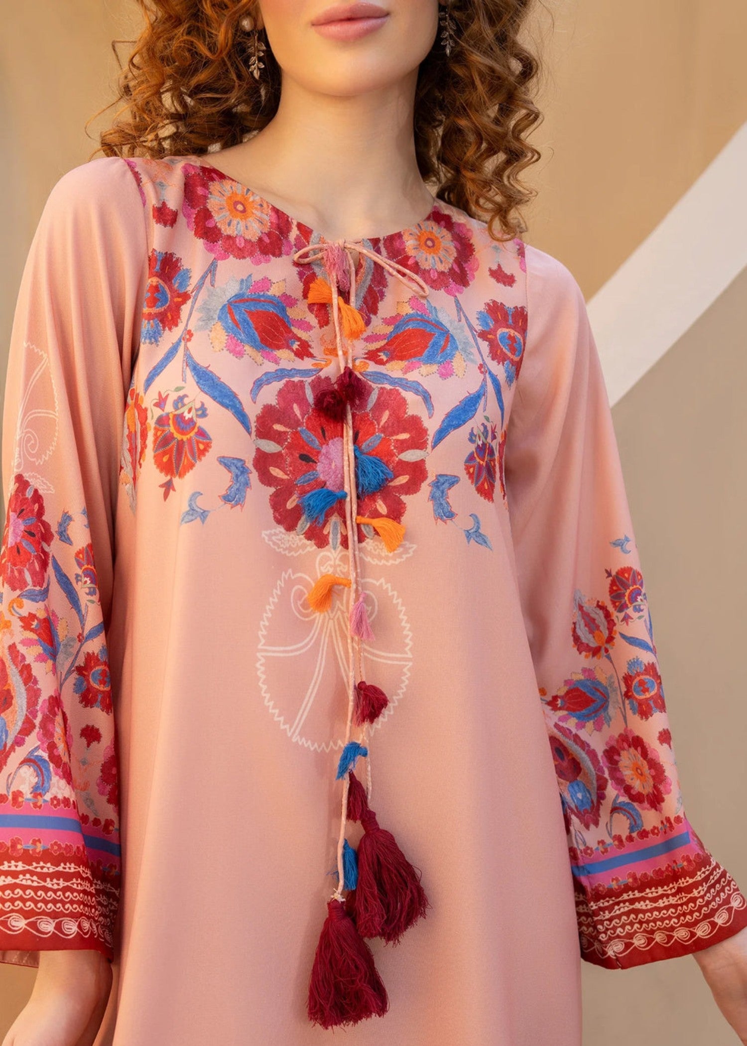 blended cambric Kaftan in Peach pink