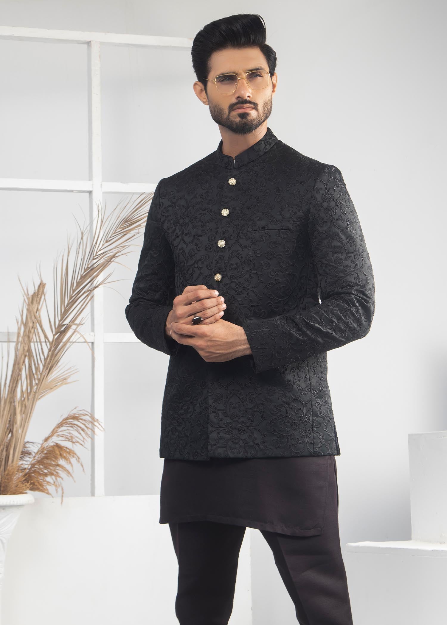 cotton silk Prince Coat in Black