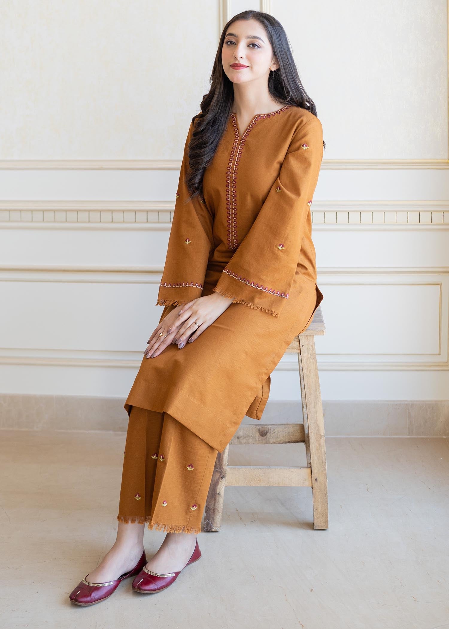 khaddar Kurta Set in Honey