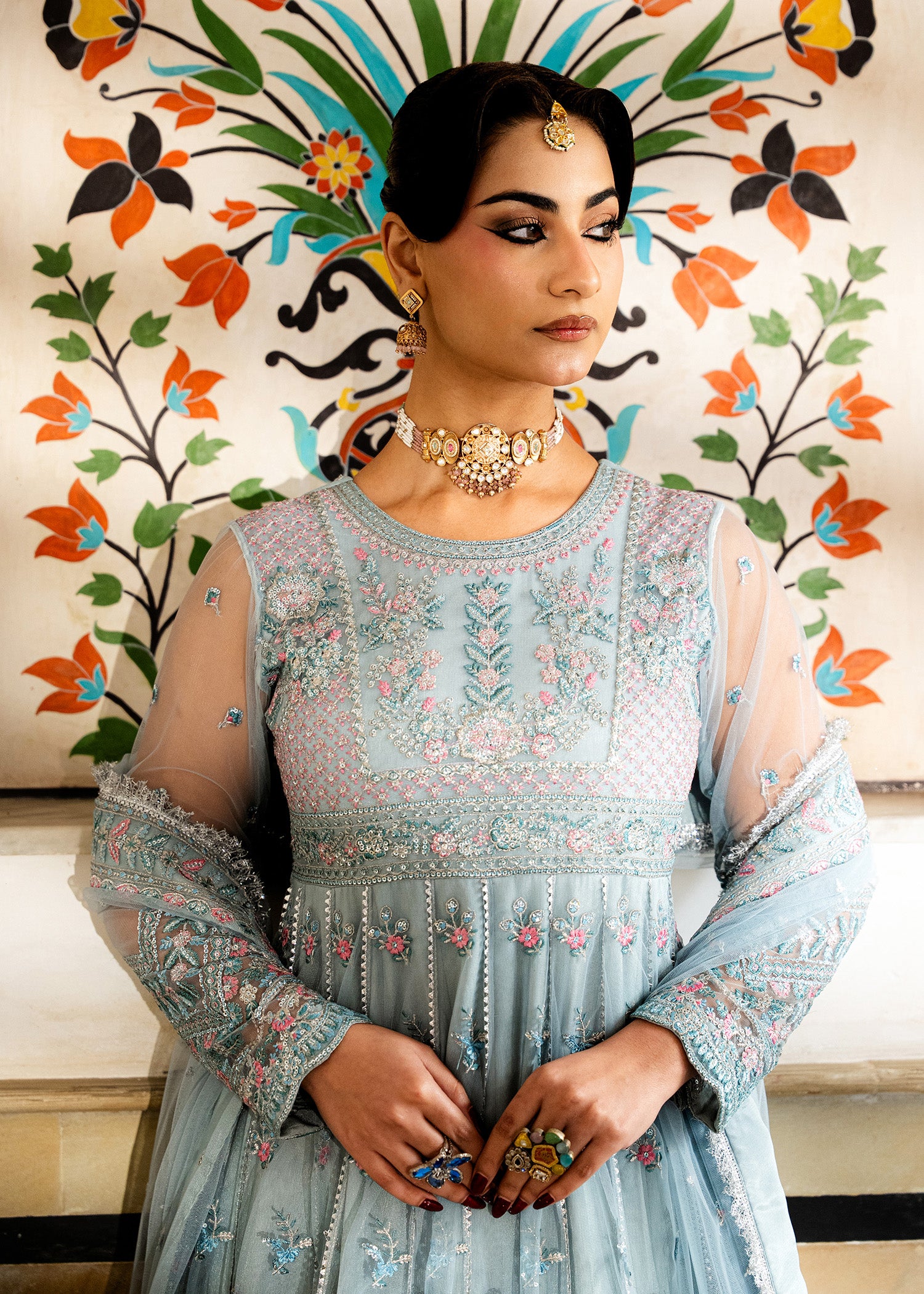 net Pishwas in Ice blue
