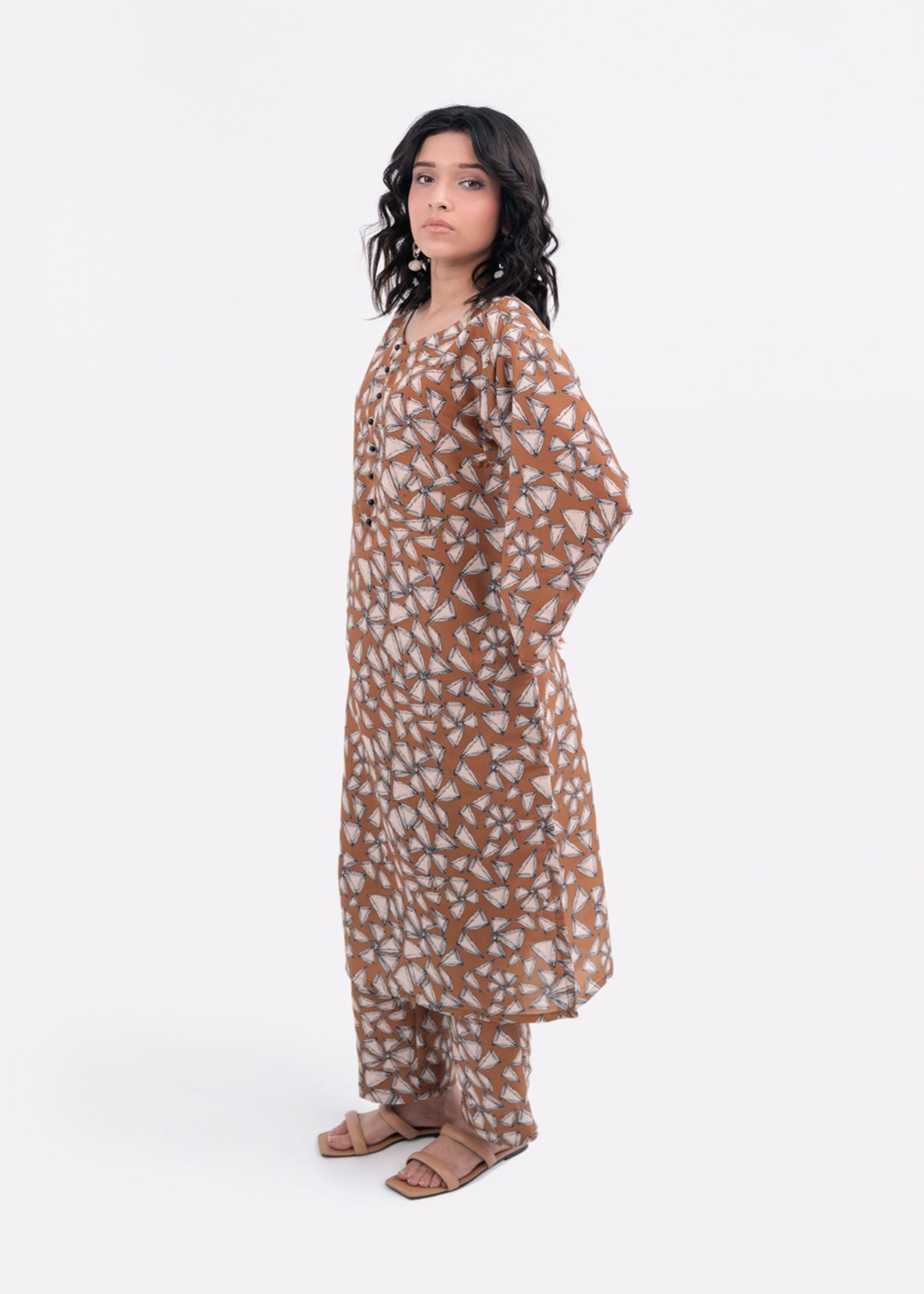 silk finish lawn Co Ord Sets in Brown
