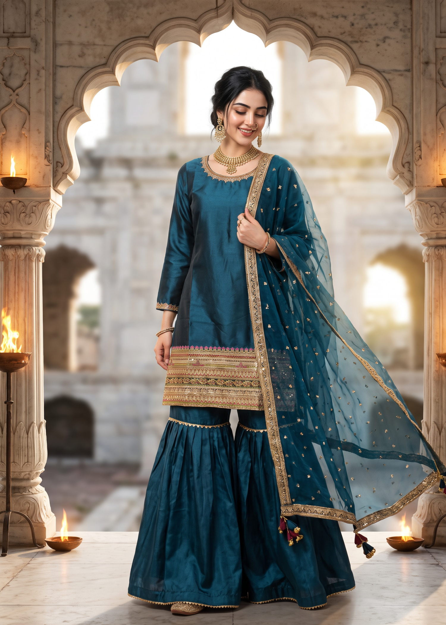 kattan silk Gharara in Teal