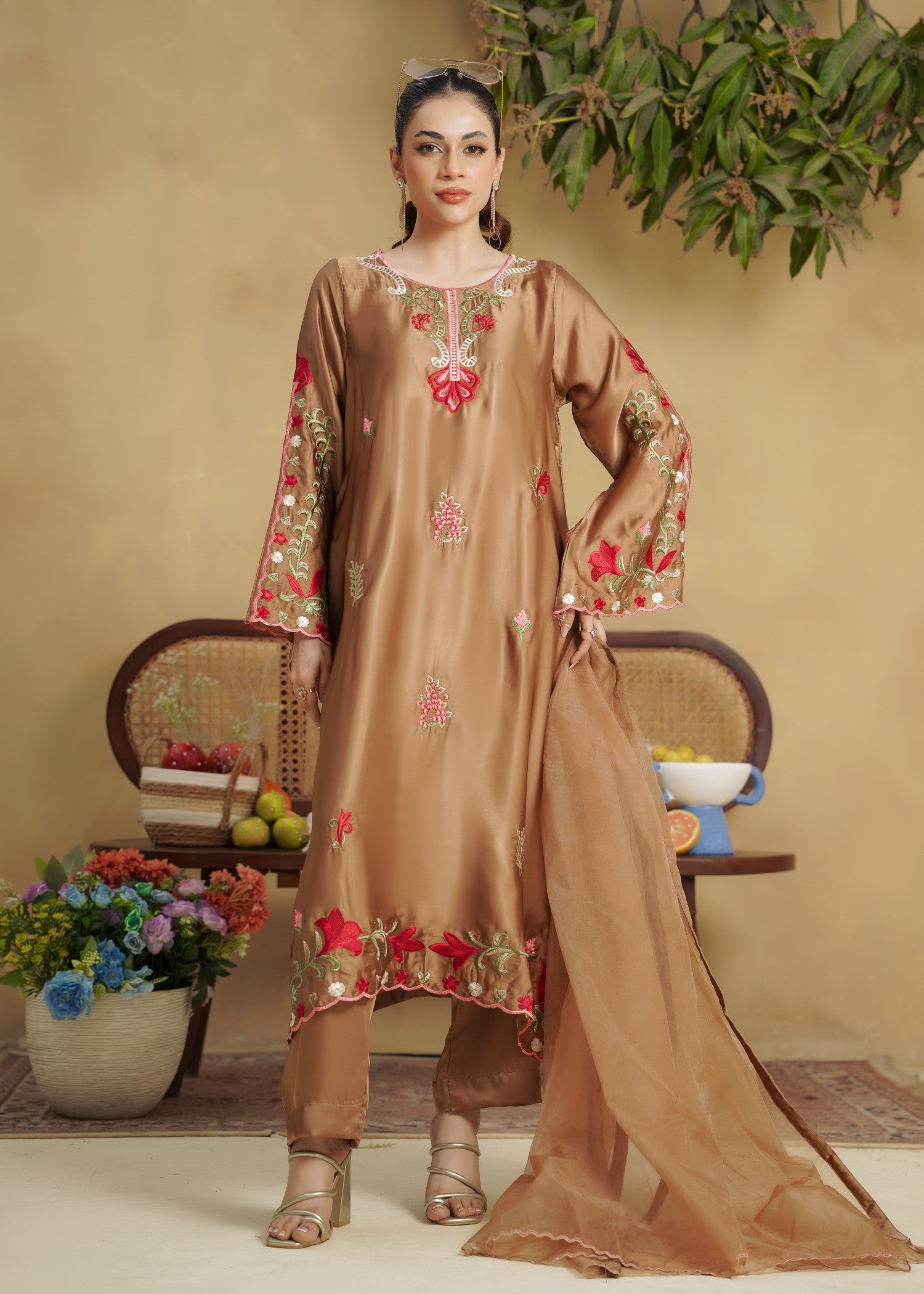silk Kaftan in Camel brown