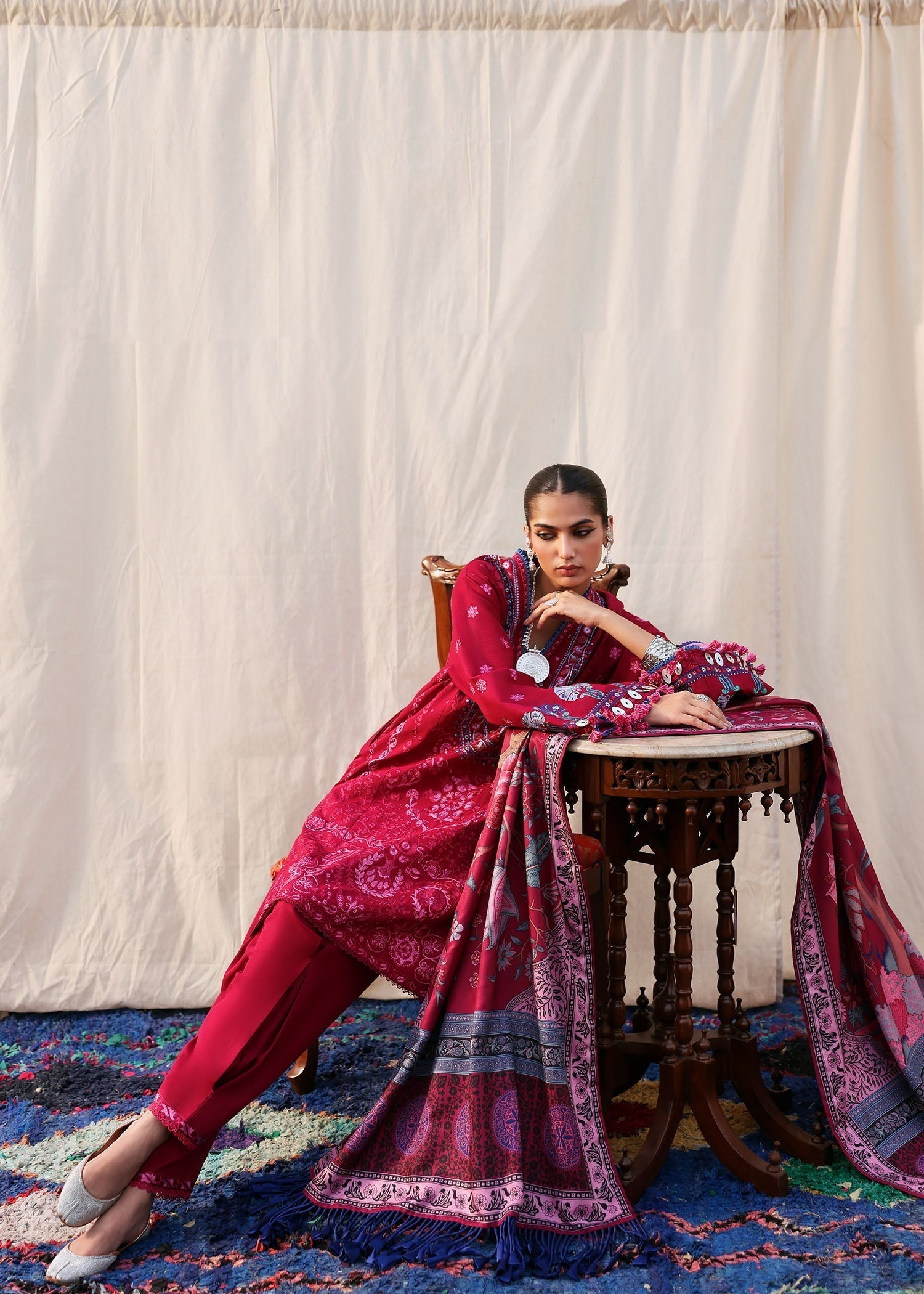 khaddar Unstitched in Red