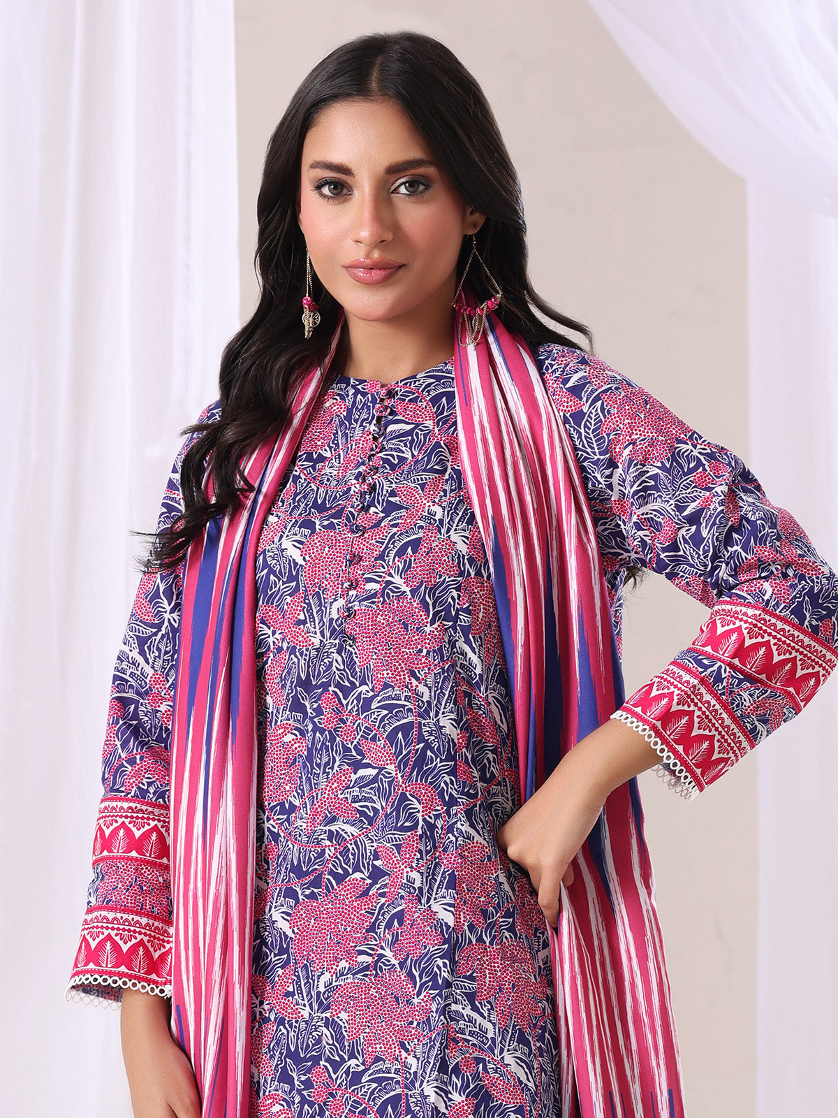 ribbed lawn Kurta Set in Navy blue