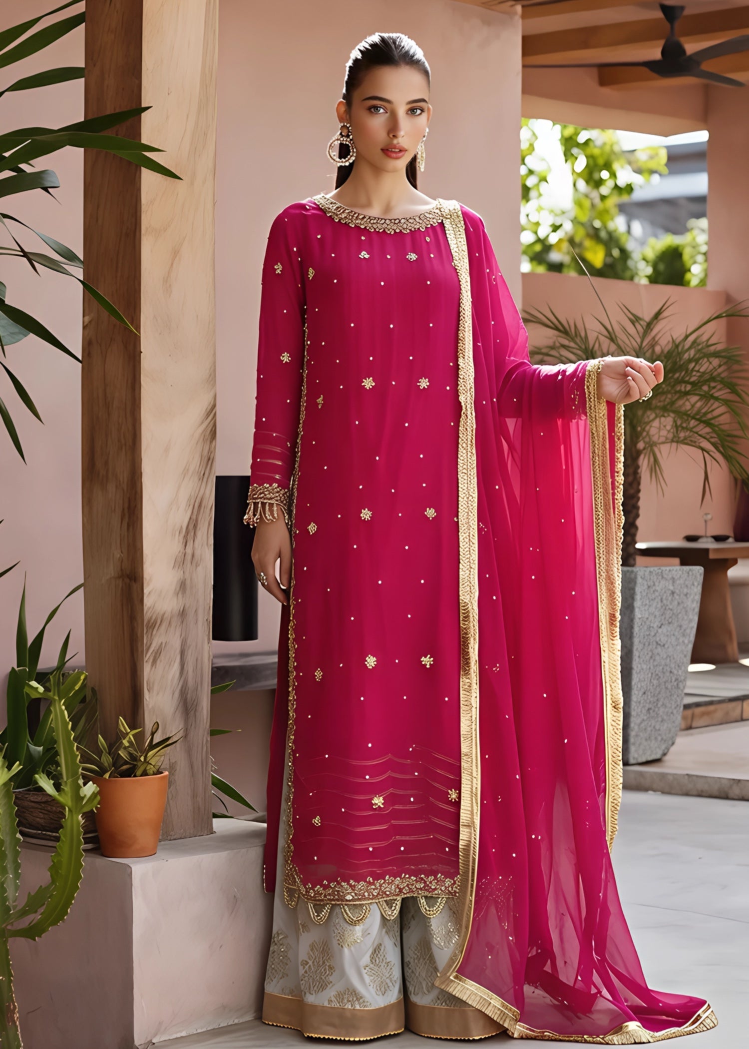 chiffon Maxi in Hot pink