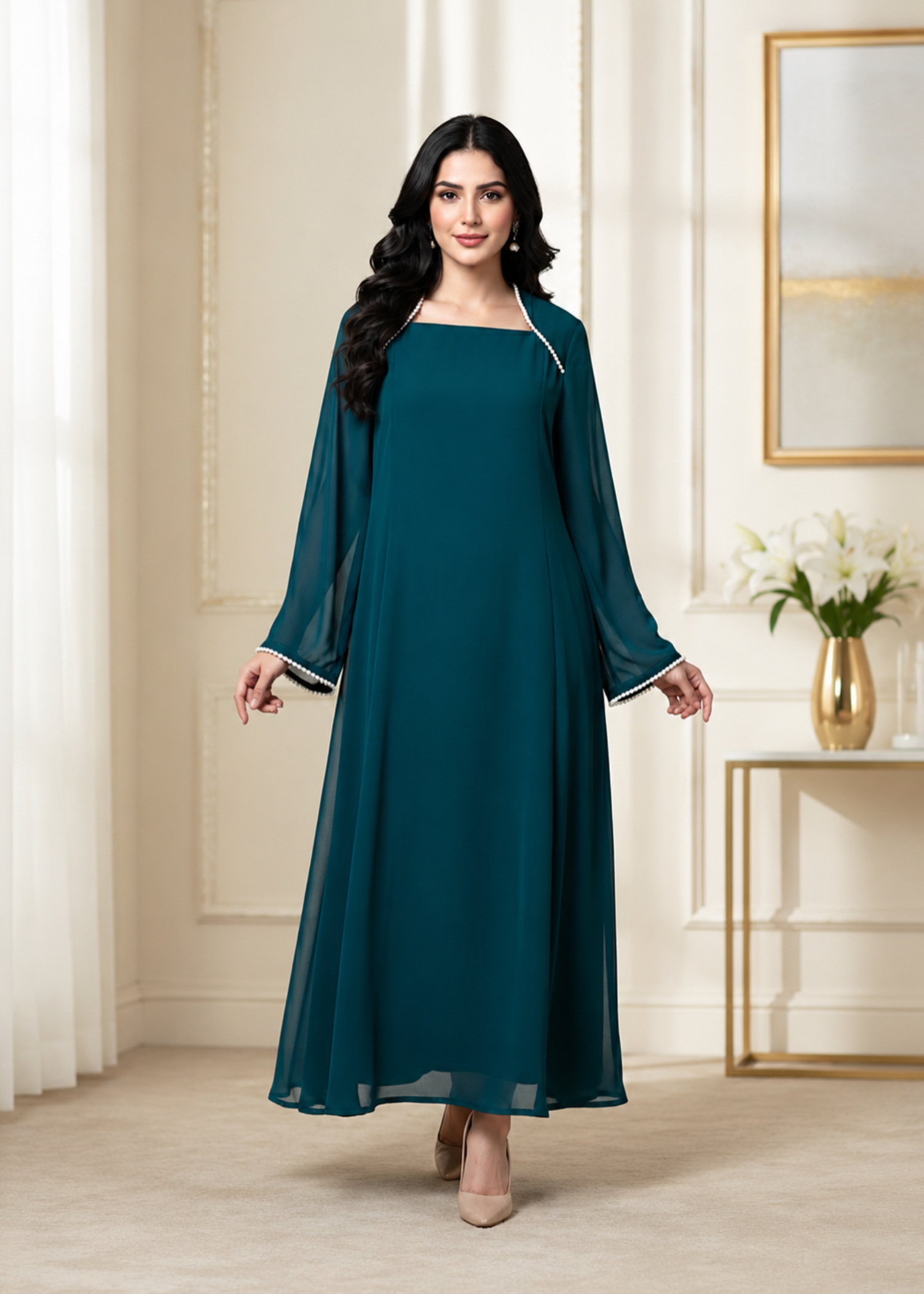 chiffon Maxi in Pine green