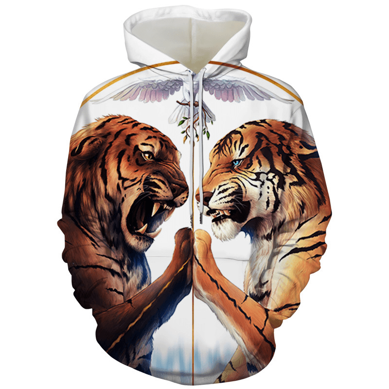 Men'S Tiger Series 3D Printing Hooded Loose Sweater