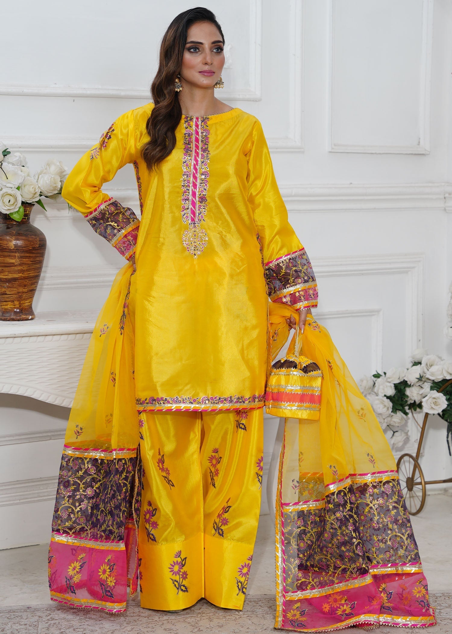 kattan silk Kurta Set in Yellow