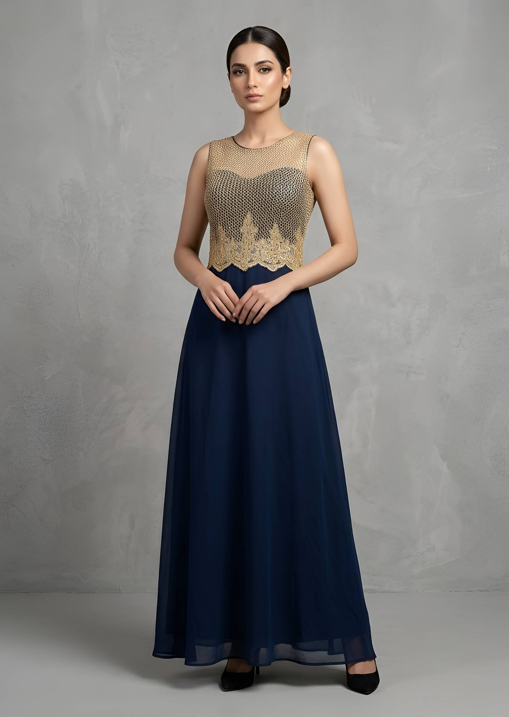 smoky georgette Maxi in Navy blue