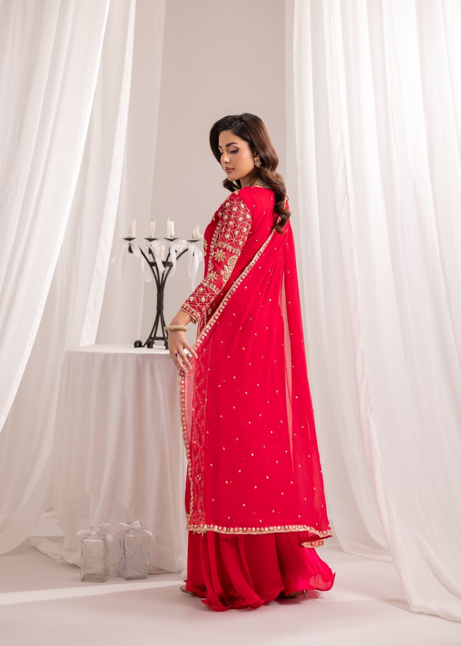 bemberg crinkle chiffon Kurta Set in Hot pink