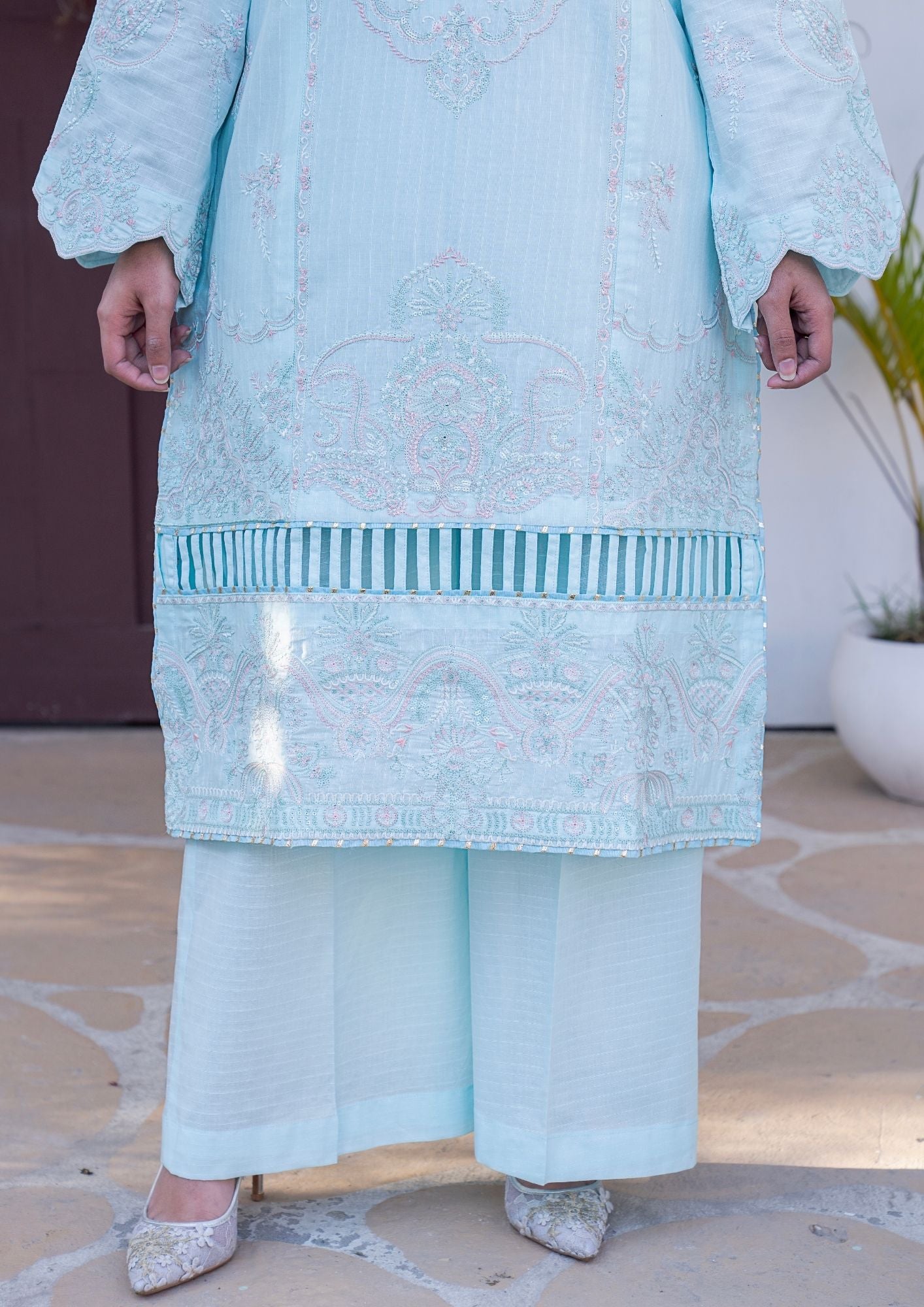 lawn Kurta Set in Ice blue