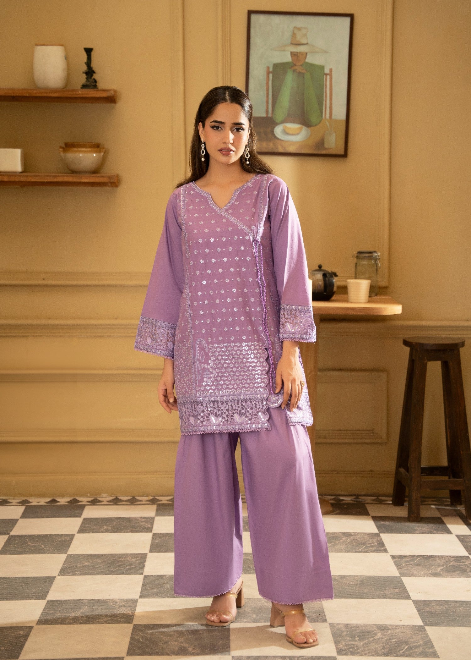 lawn cotton Angrakha in Lilac
