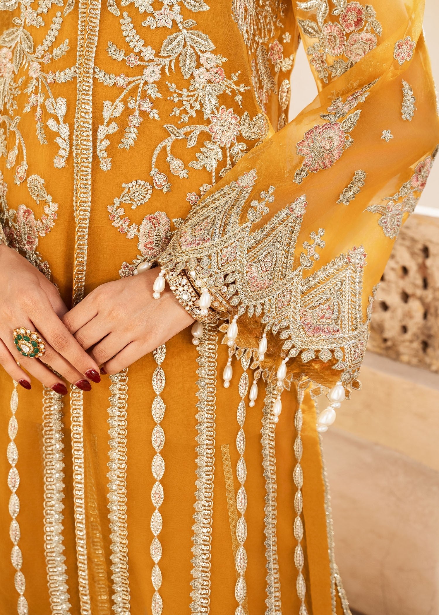 organza Sharara in Mustard