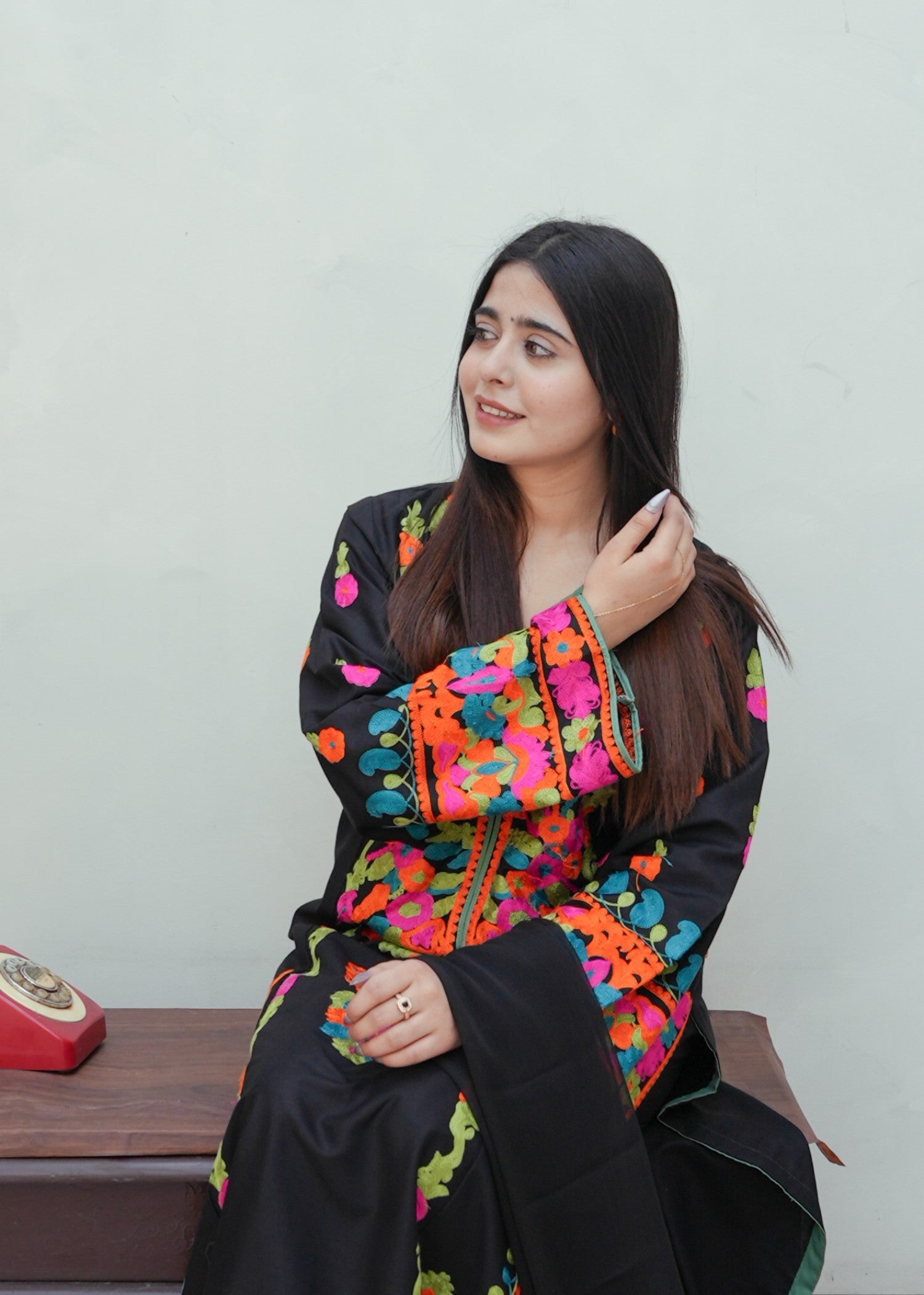 cotton Kurta Set in Black, multi