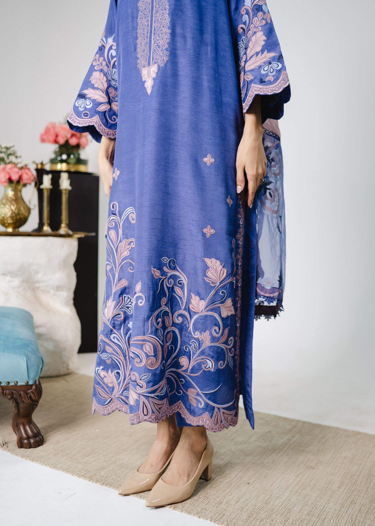 korean raw silk Kurta Set in Blue