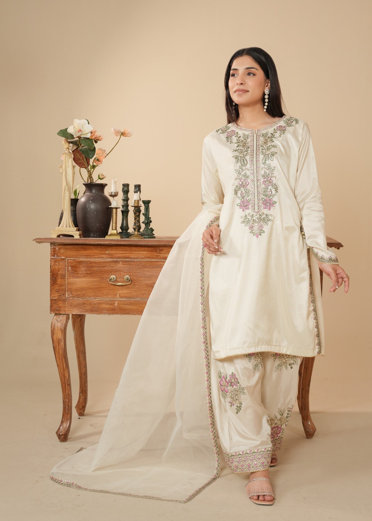 kattan silk Kurta Set in Beige