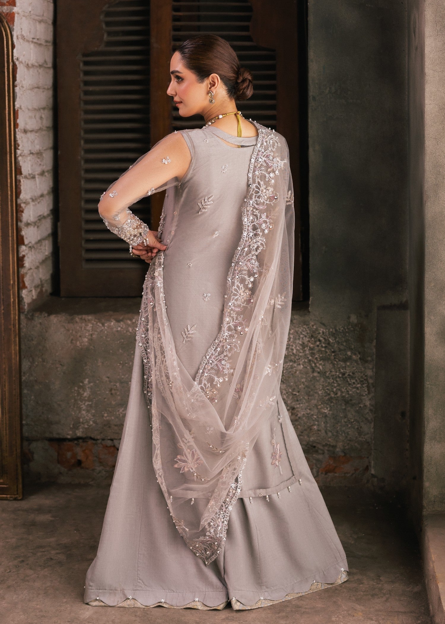 net Sharara in Pastel grey