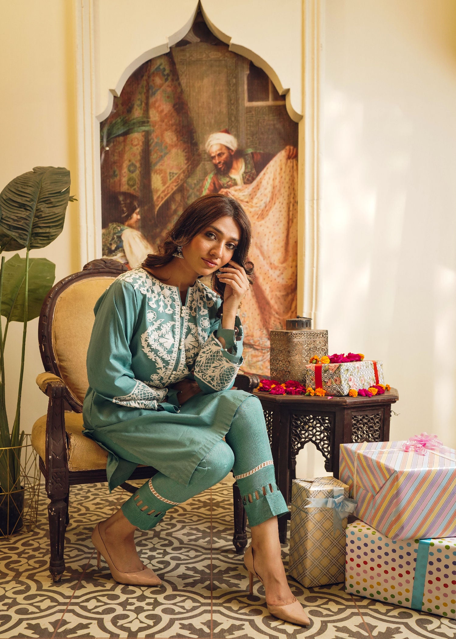 cotton Kurta Set in Emerald green