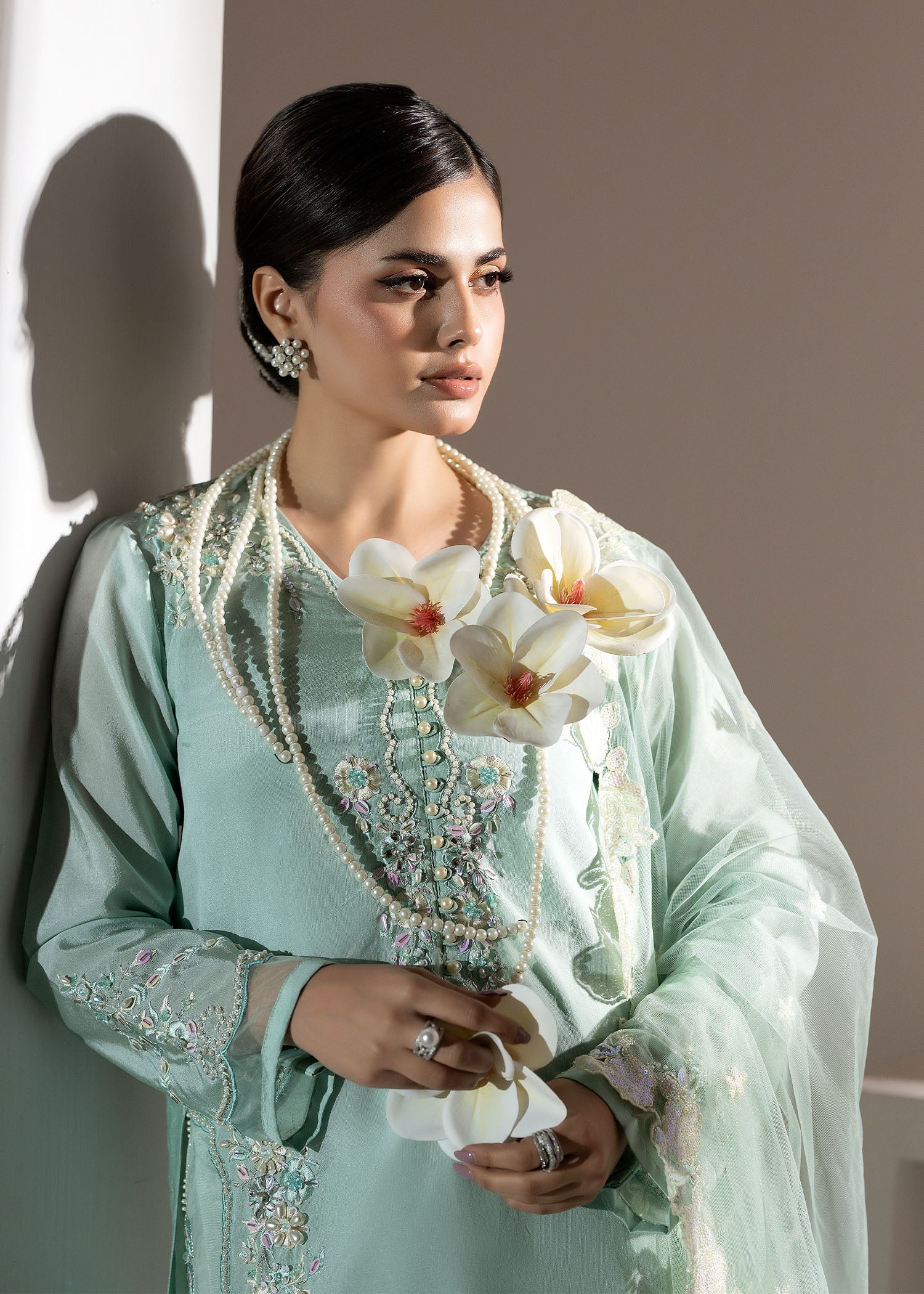 silk Kurta Set in Aquamarine
