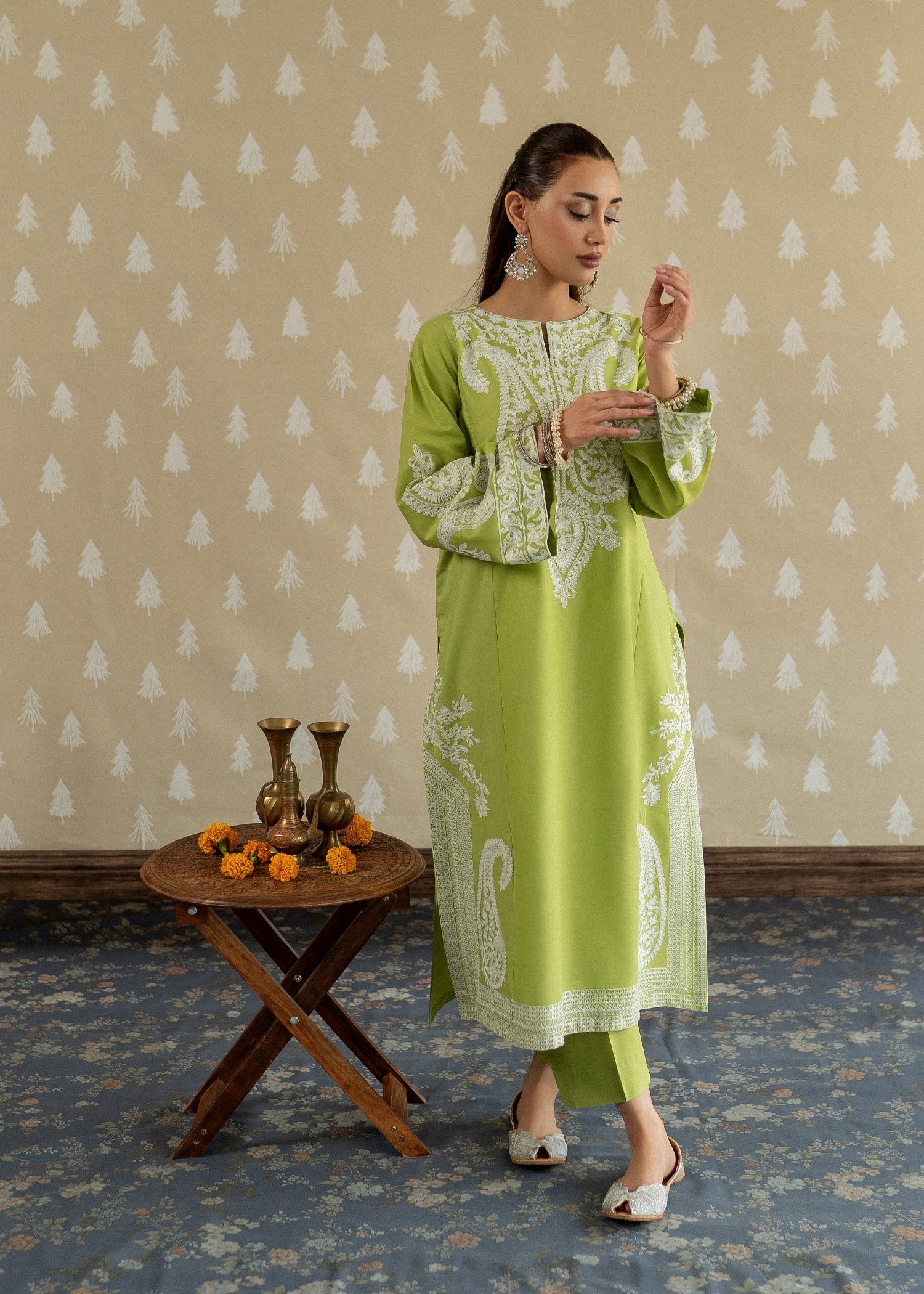 lawn Kurta Set in Apple green