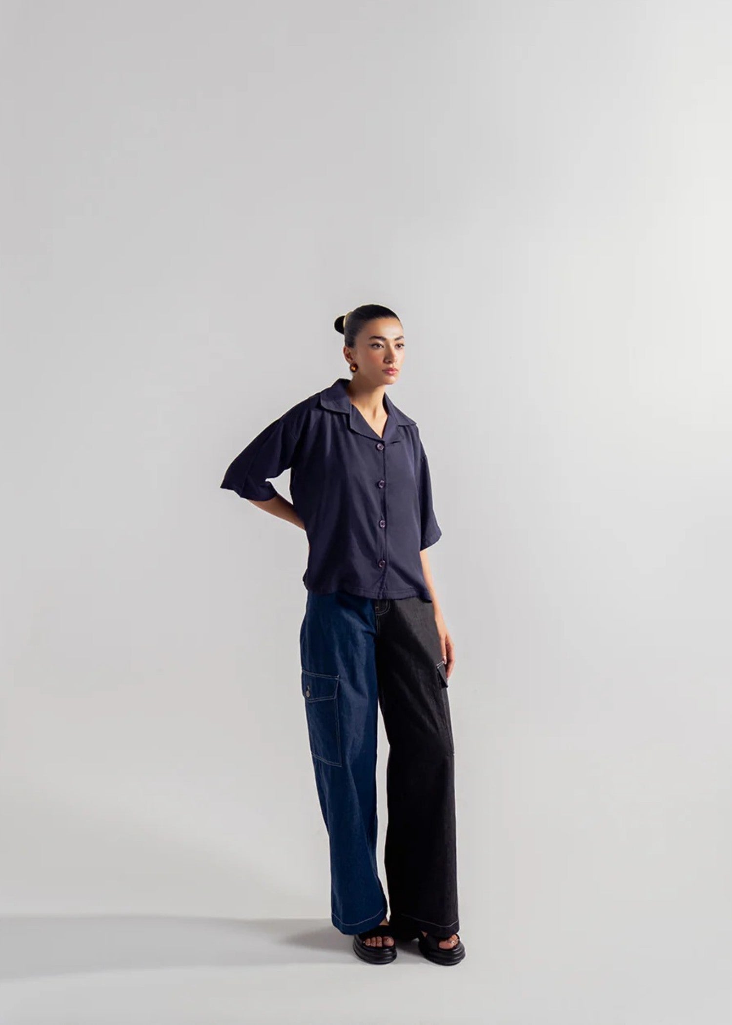 seersucker Top in Navy blue