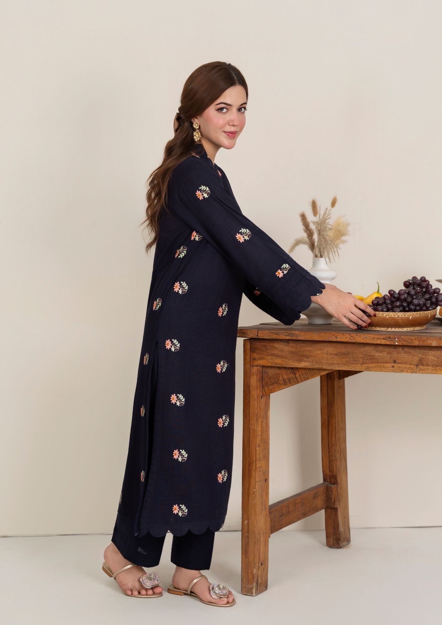 khaddar Kurta Set in Midnight