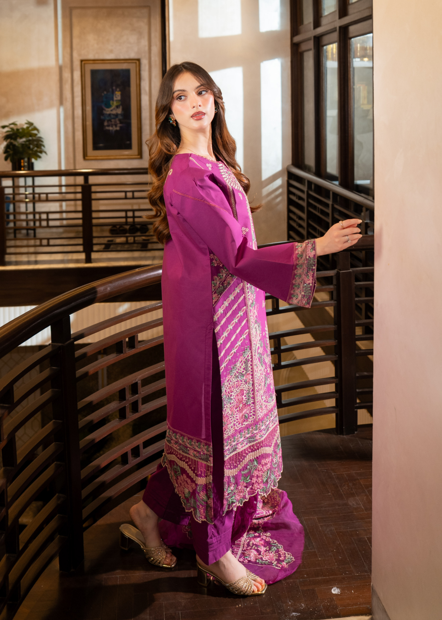 lawn Kurta Set in Magenta