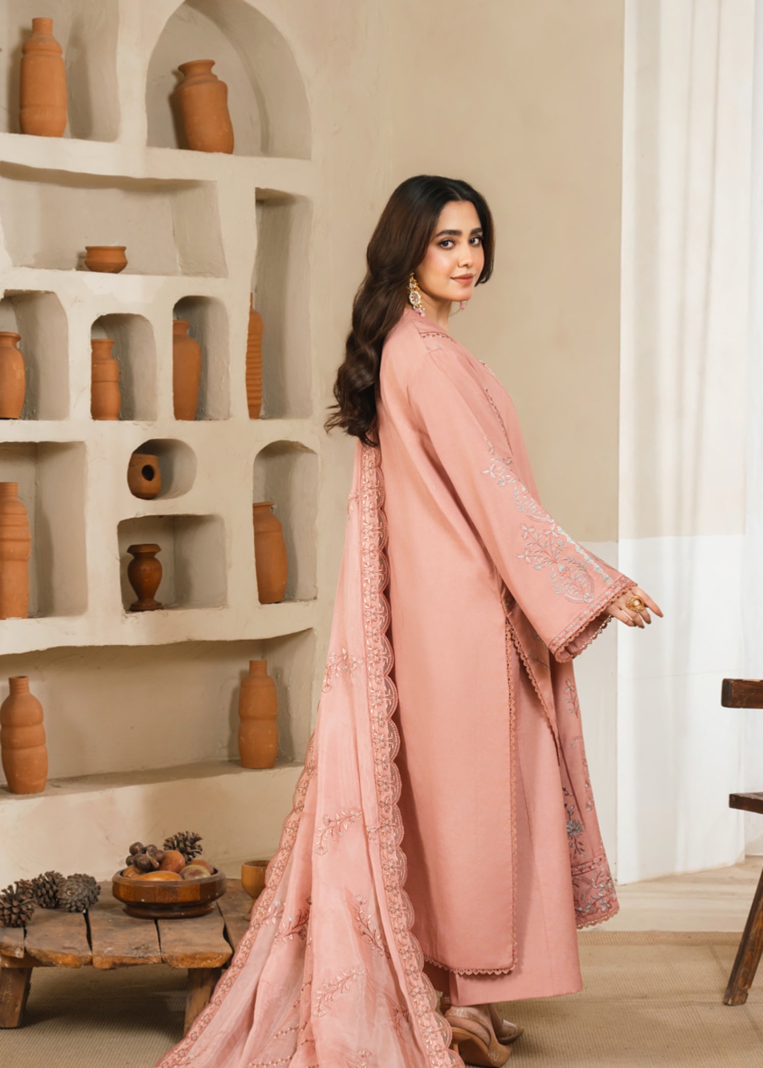 raw silk Kurta Set in Peach pink