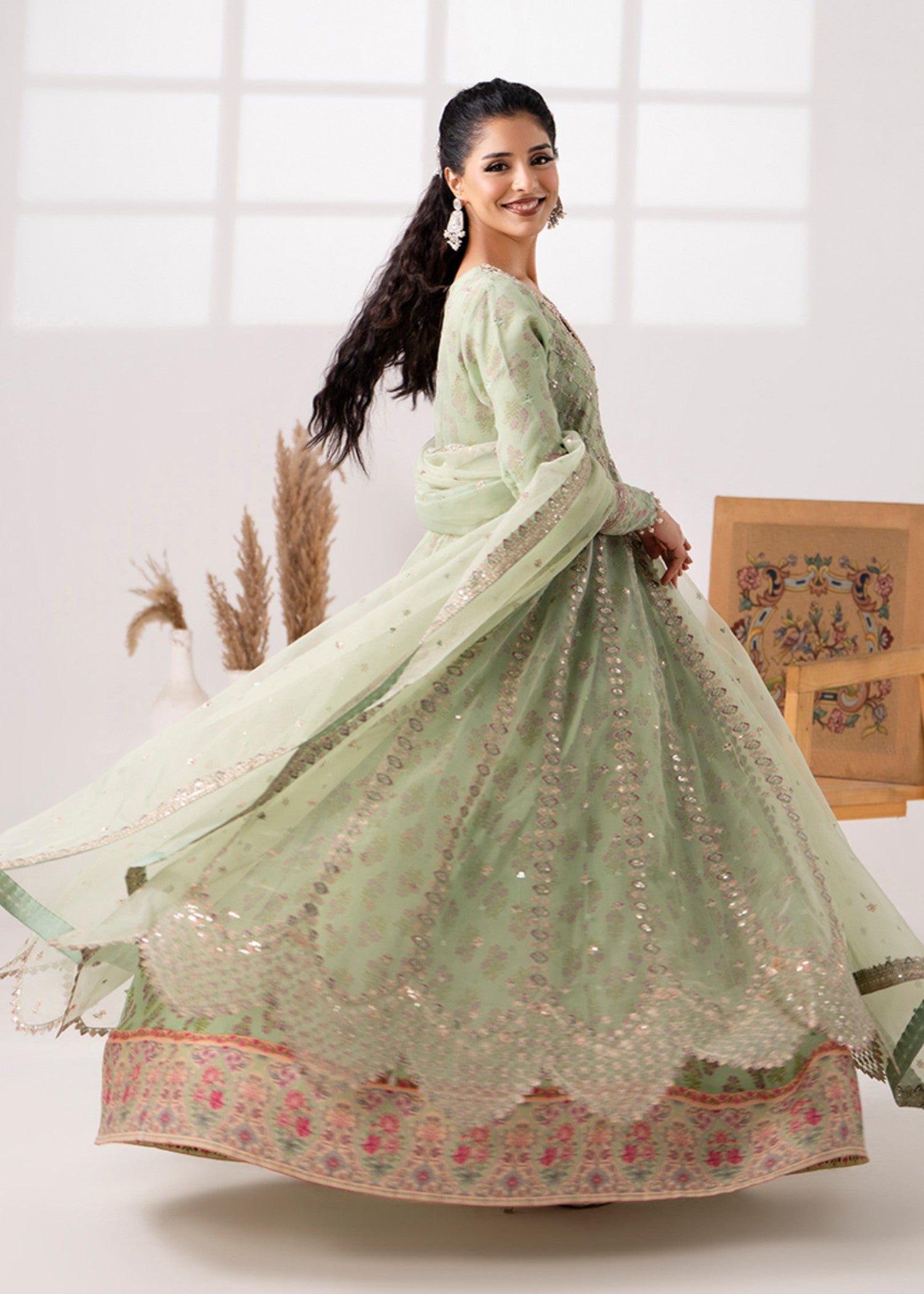 organza Maxi in Pistachio green