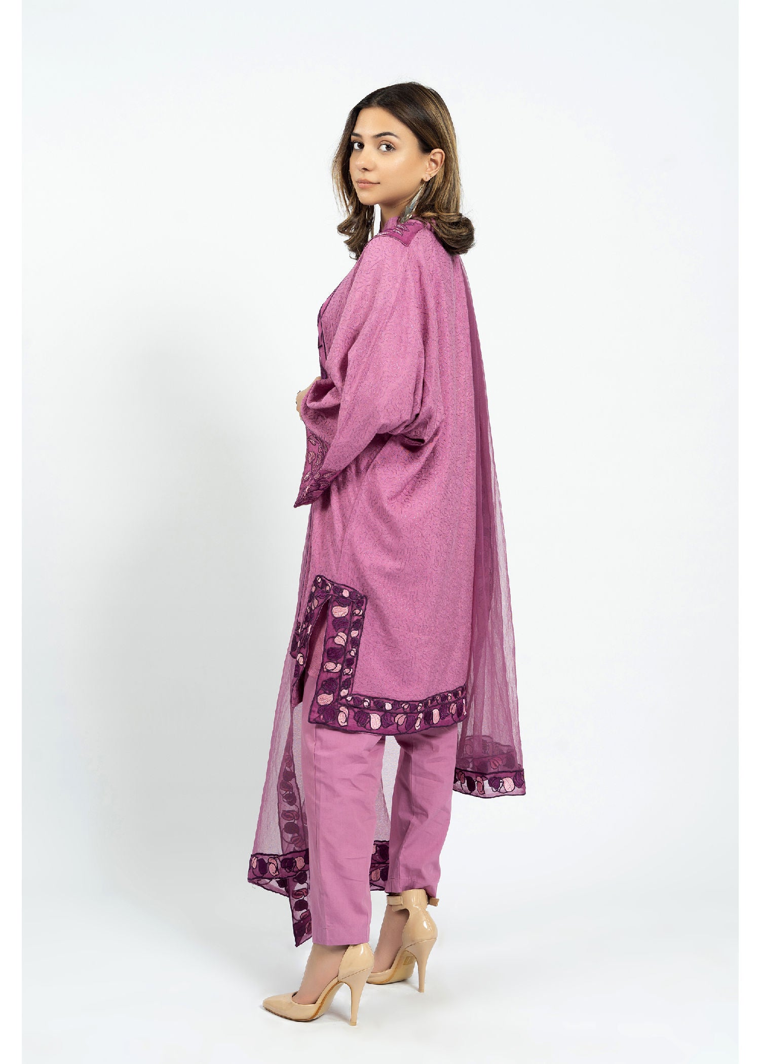 cotton net Kurta Set in Purple