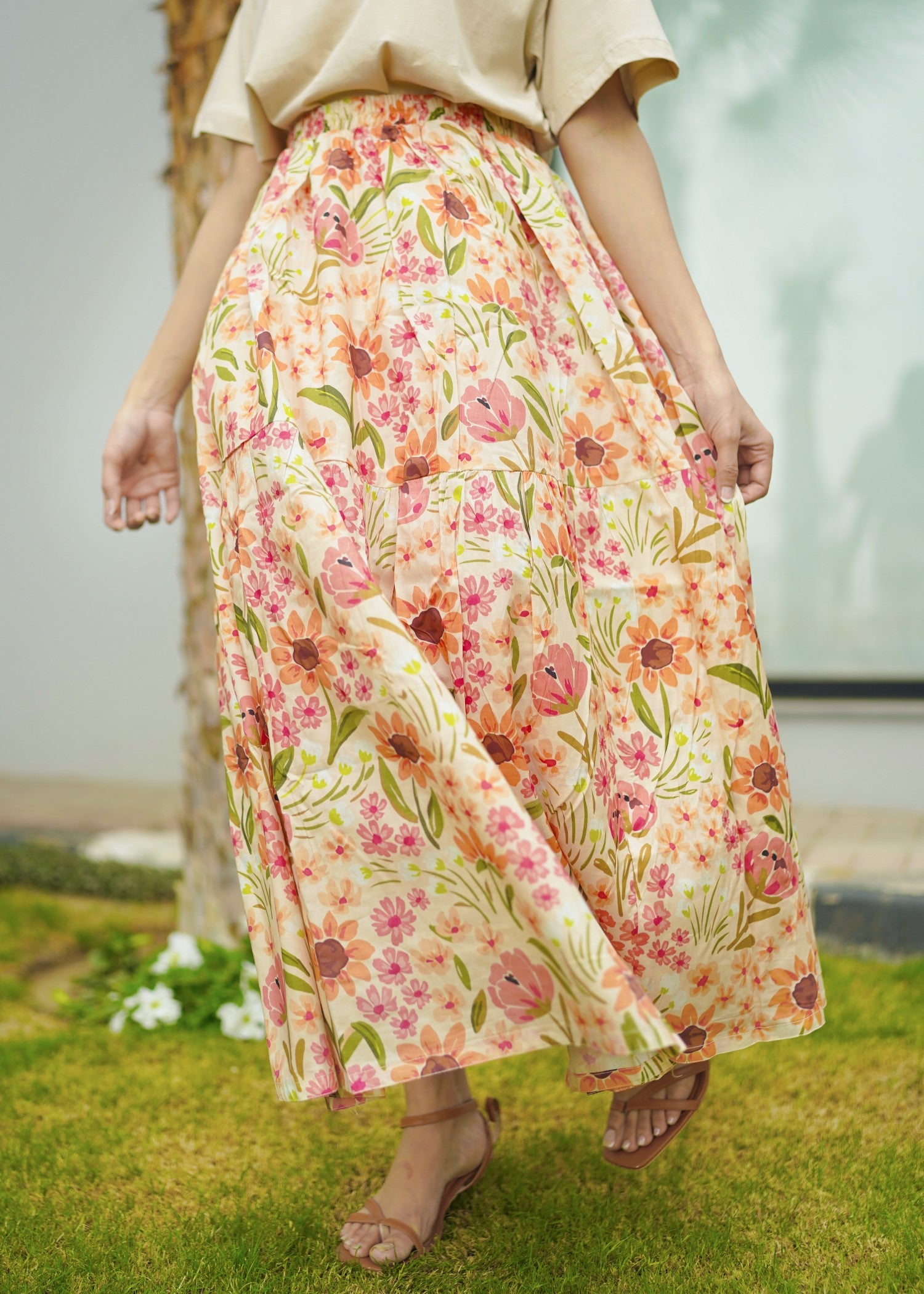 pure cotton Skirt in Peach pink