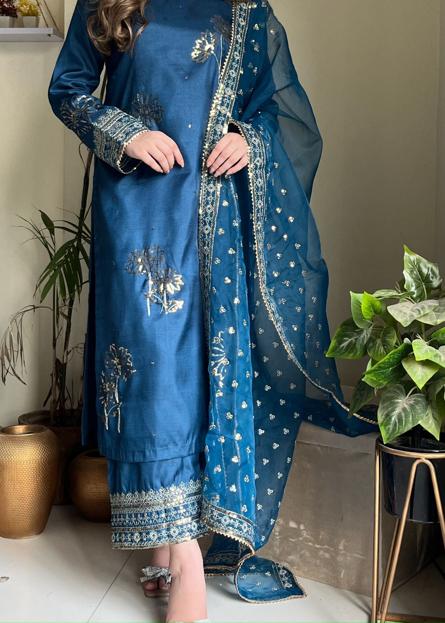 kattan silk Kurta Set in Teal